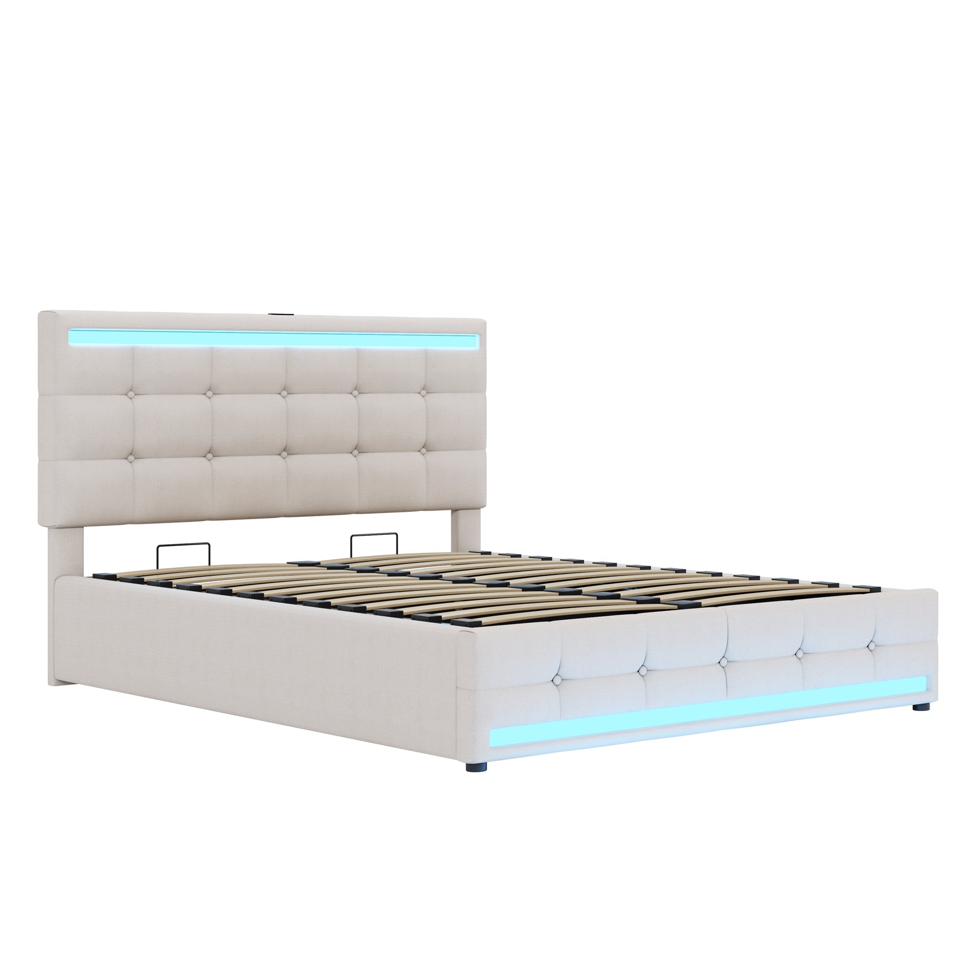 Logidon gestoffeerd bed 140x200 beige met LED verlichting en opbergruimte