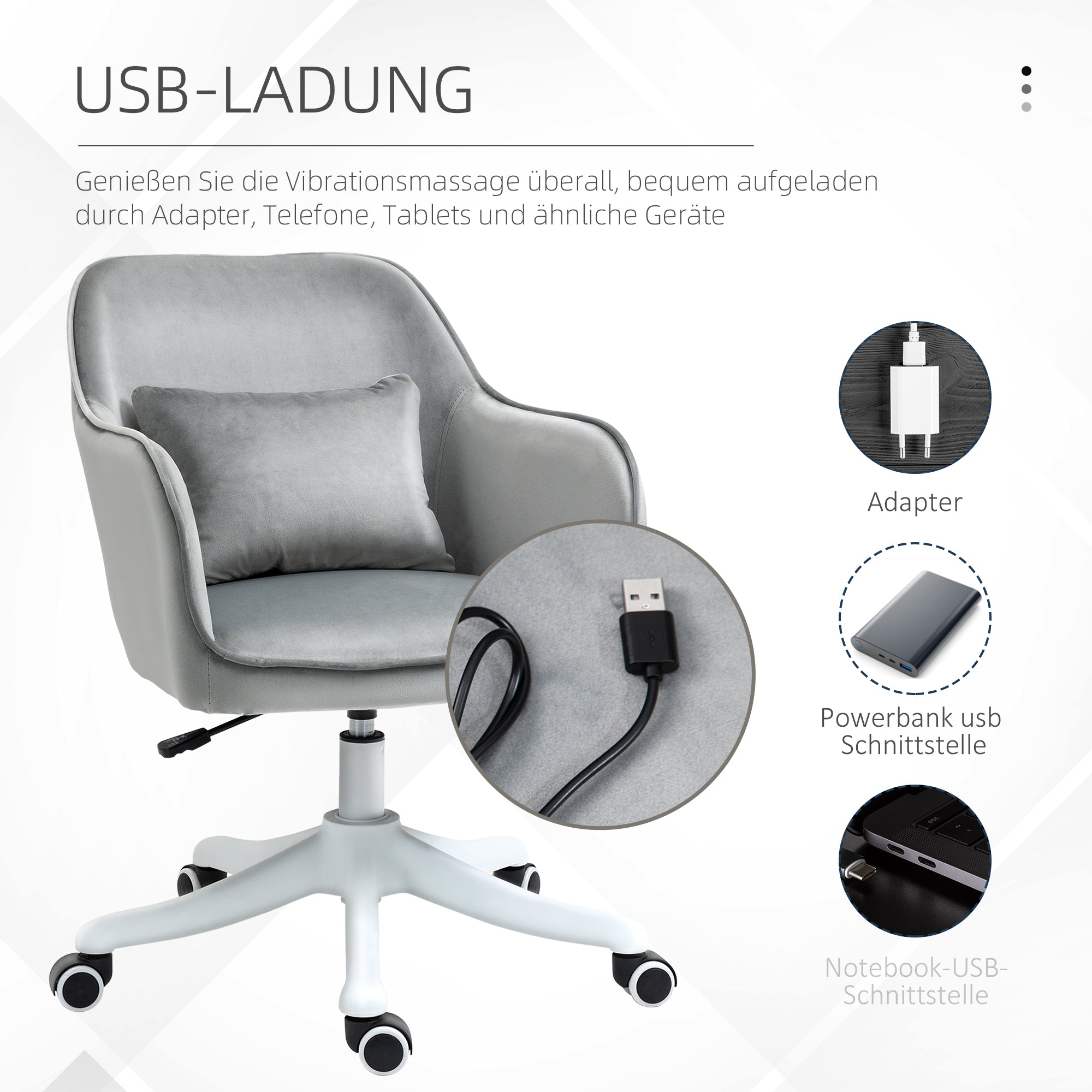 Logidon Vinsetto woonkamerdraaistoel met massagefunctie grijs velours