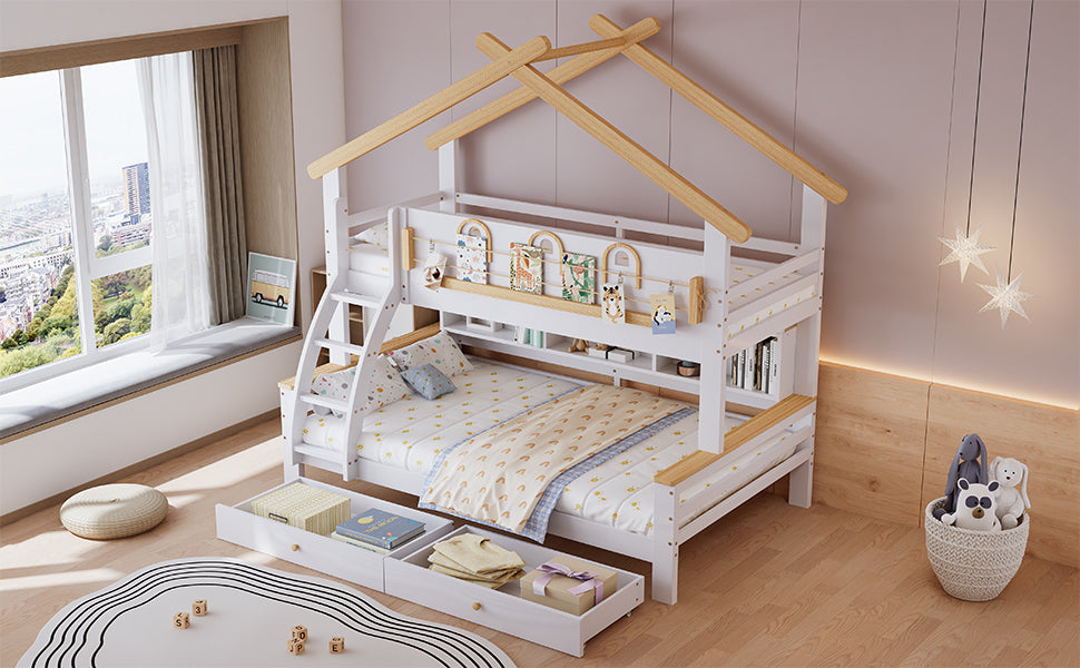 Logidon stapelbed wit naturel 90x200cm en 120x200cm twee lades