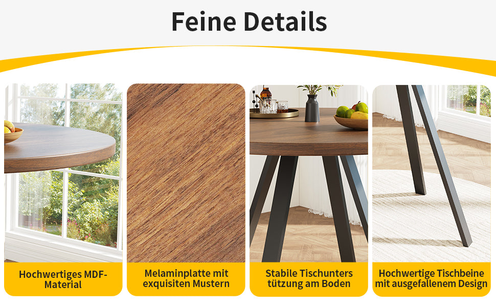 Logidon Ronde Eettafel Diameter 80 cm Walnoot Zwarte Poten