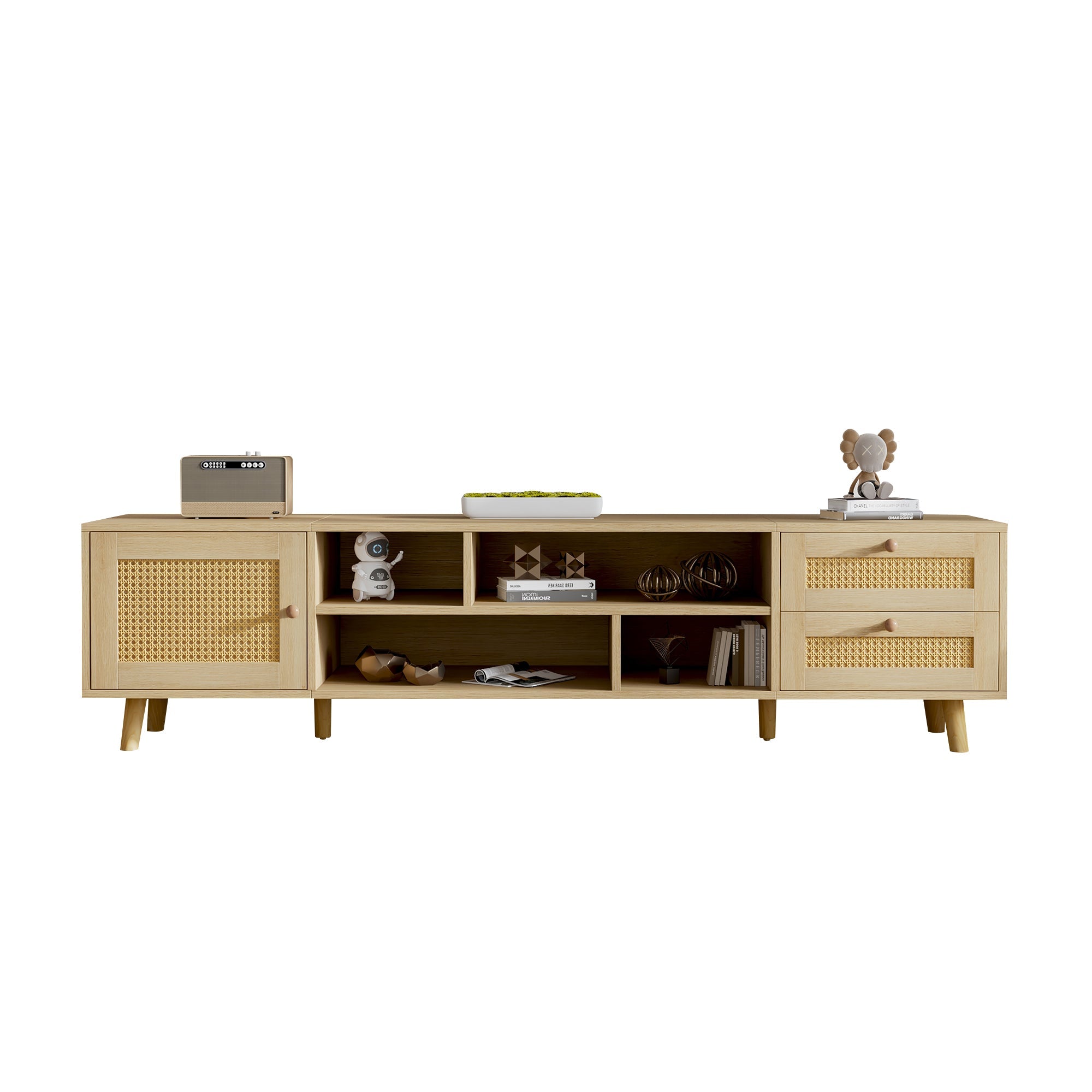 Logidon Premium 160 cm rotan TV-meubel eiken met kabelmanagement