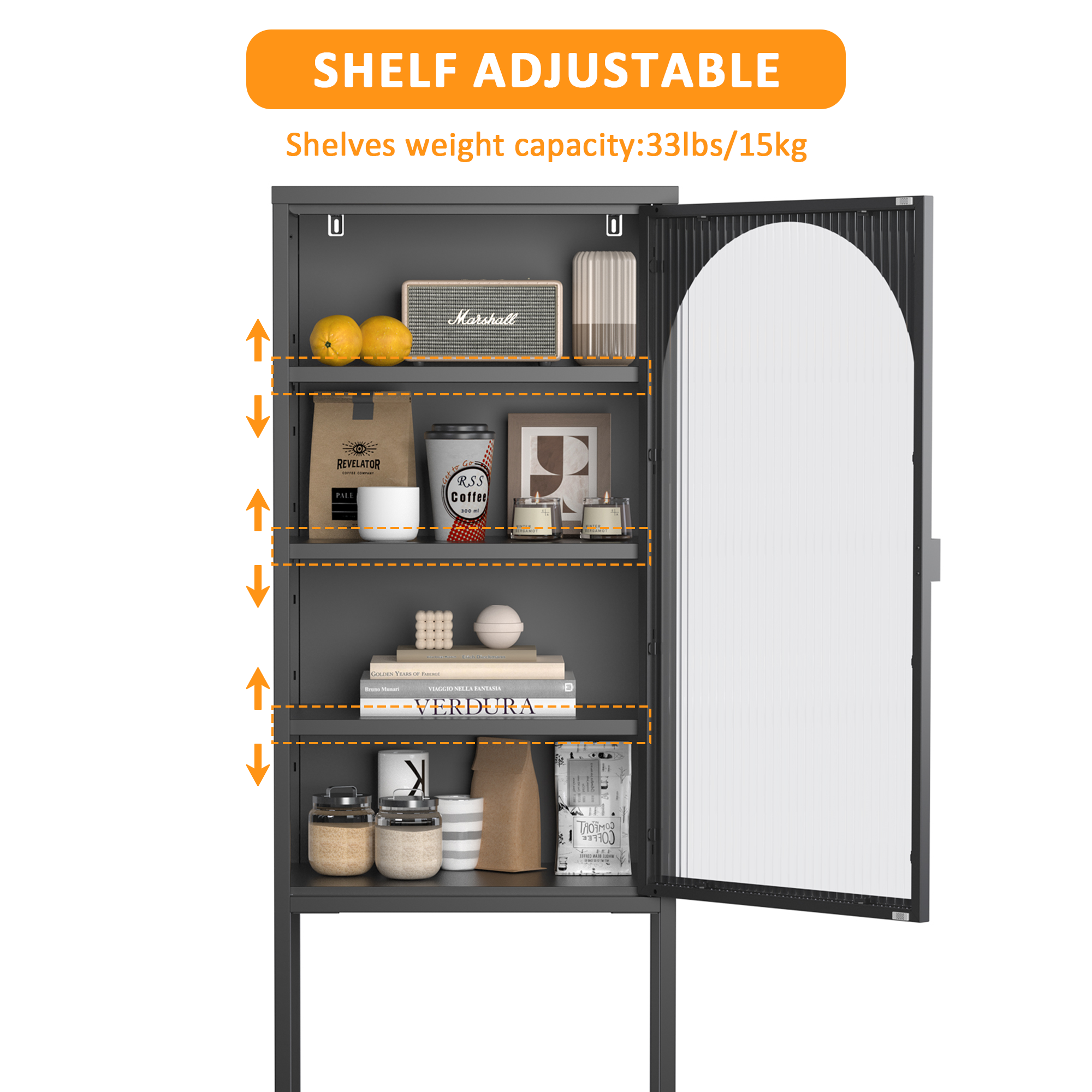 Logidon metalen vitrinedeur zwart 160x50x35 cm
