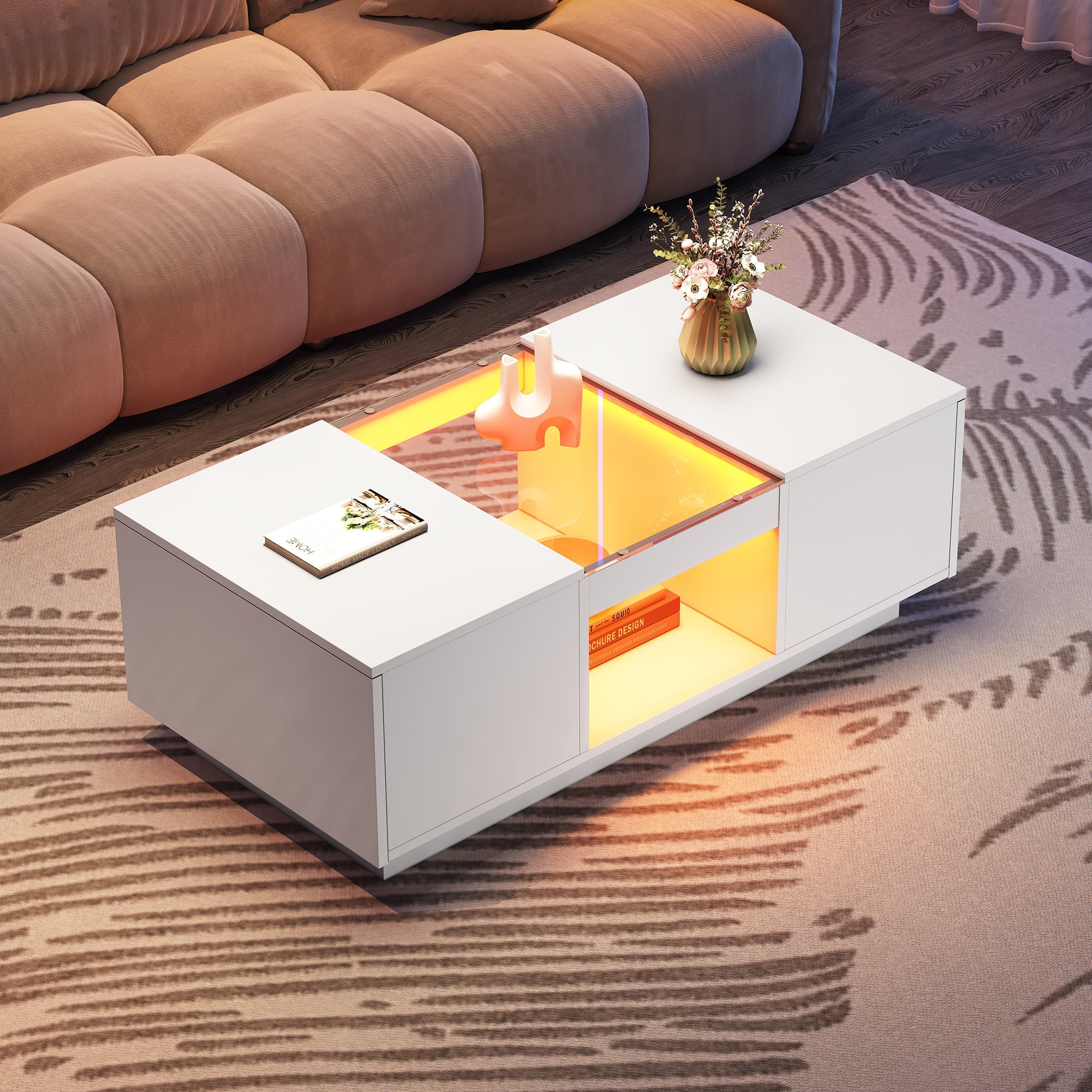 Logidon Witte Salontafel 100x50x35,5 cm Met Glazen Paneel LED