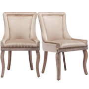 Logidon Luxe eetkamerstoel fluweelbeige spijkerkopafwerking set van 2