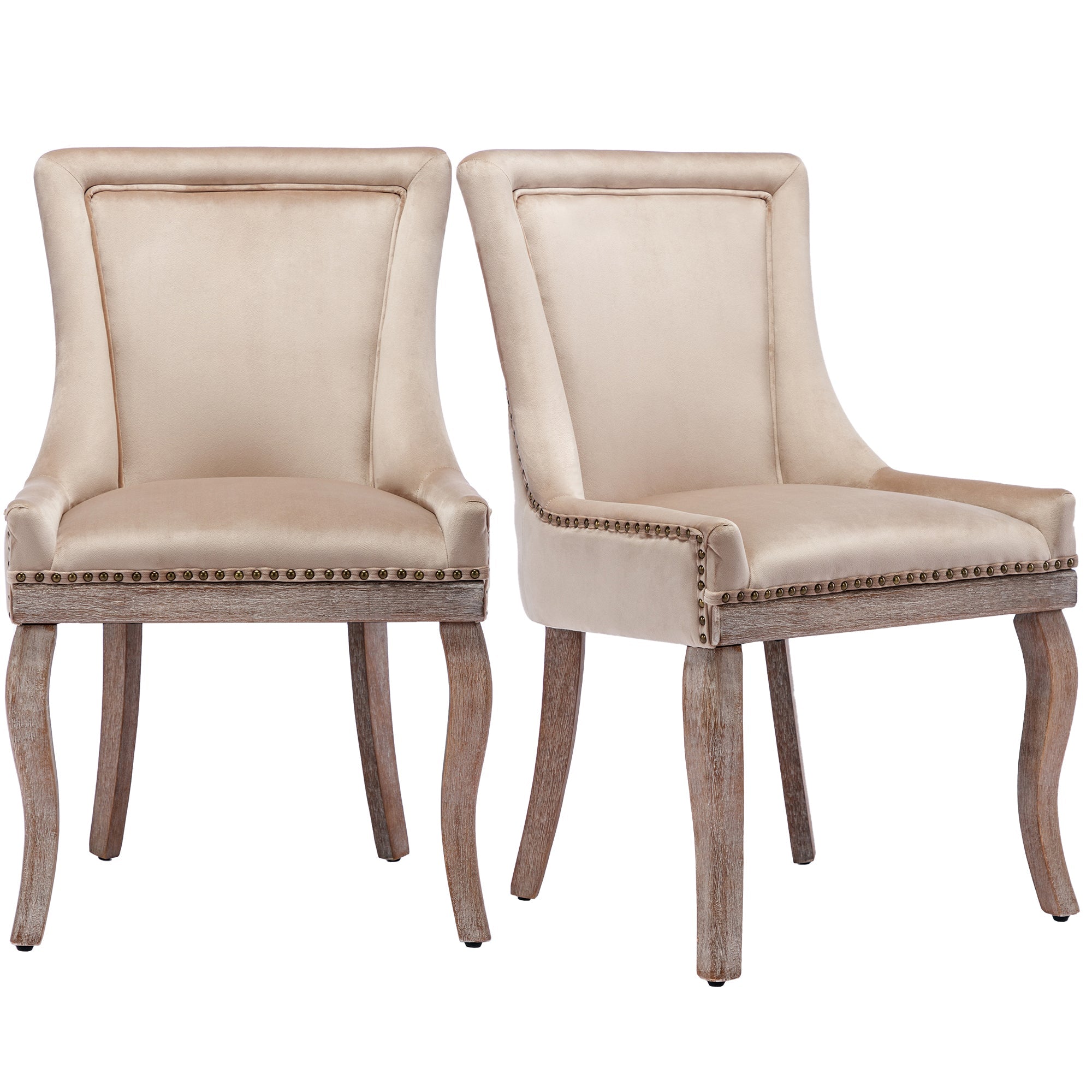 Logidon Luxe eetkamerstoel fluweelbeige spijkerkopafwerking set van 2