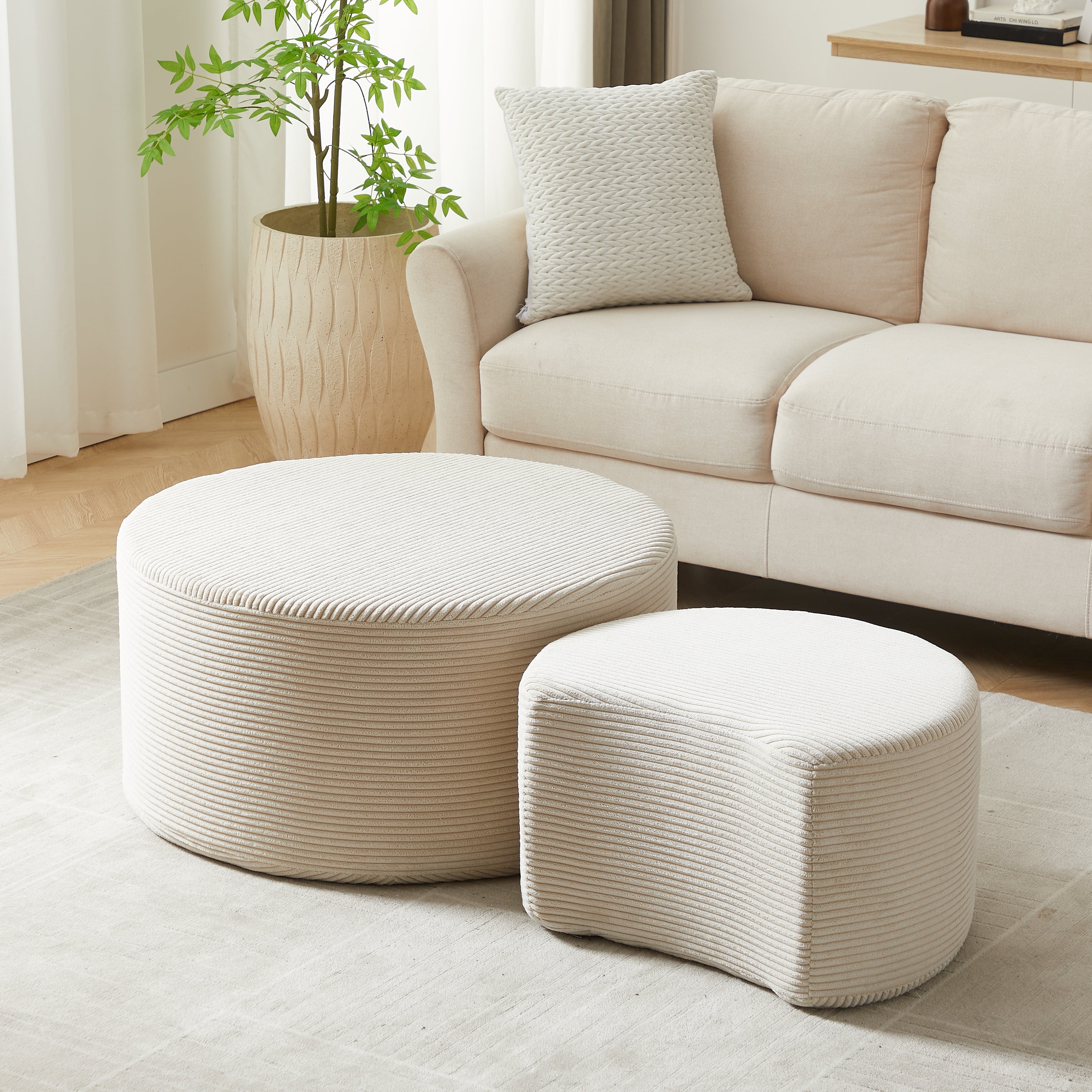 Logidon salontafelset van 2 rond gewatteerde beige stof