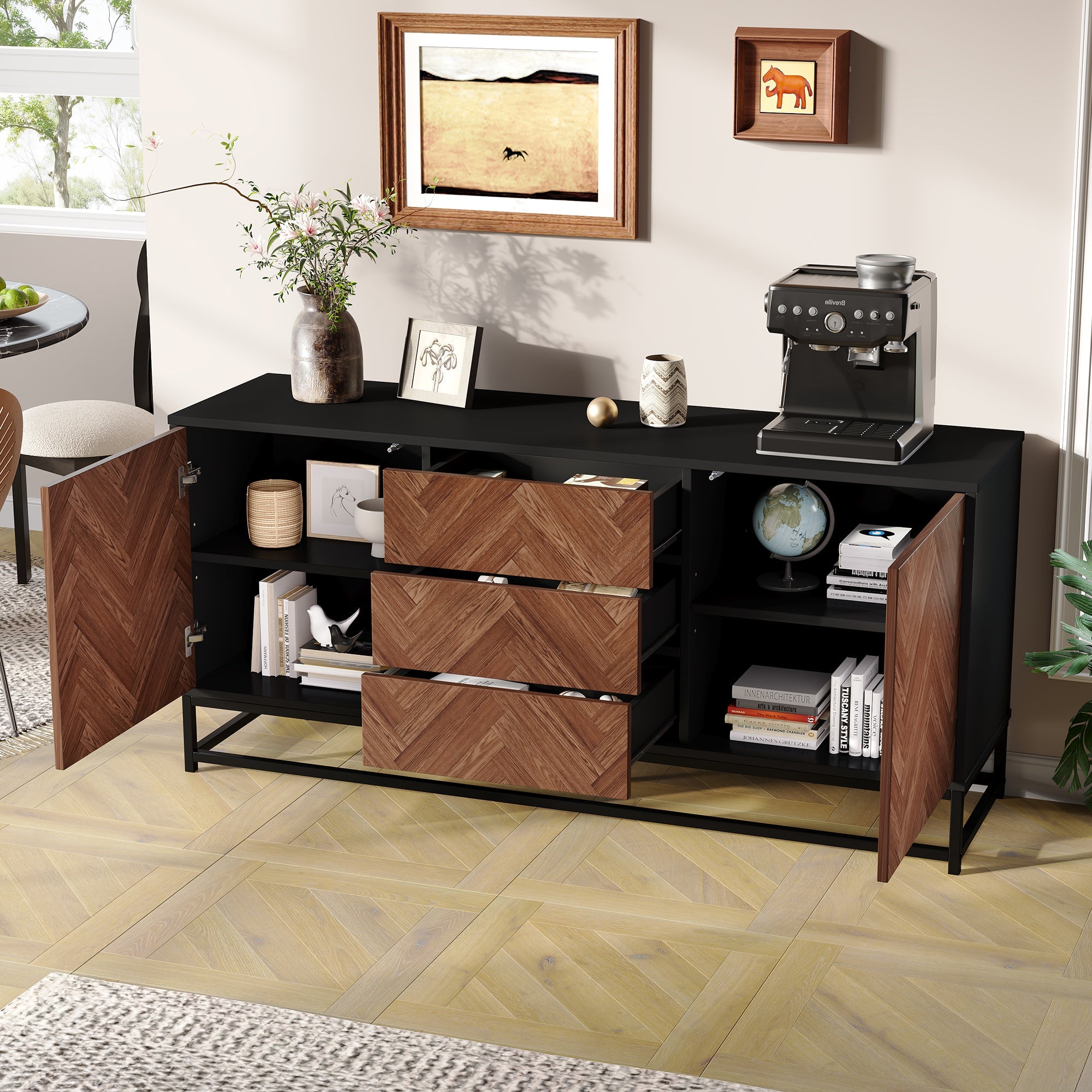 Logidon dressoir 145x40x67 Moderne ladekast 3 laden 2 deuren