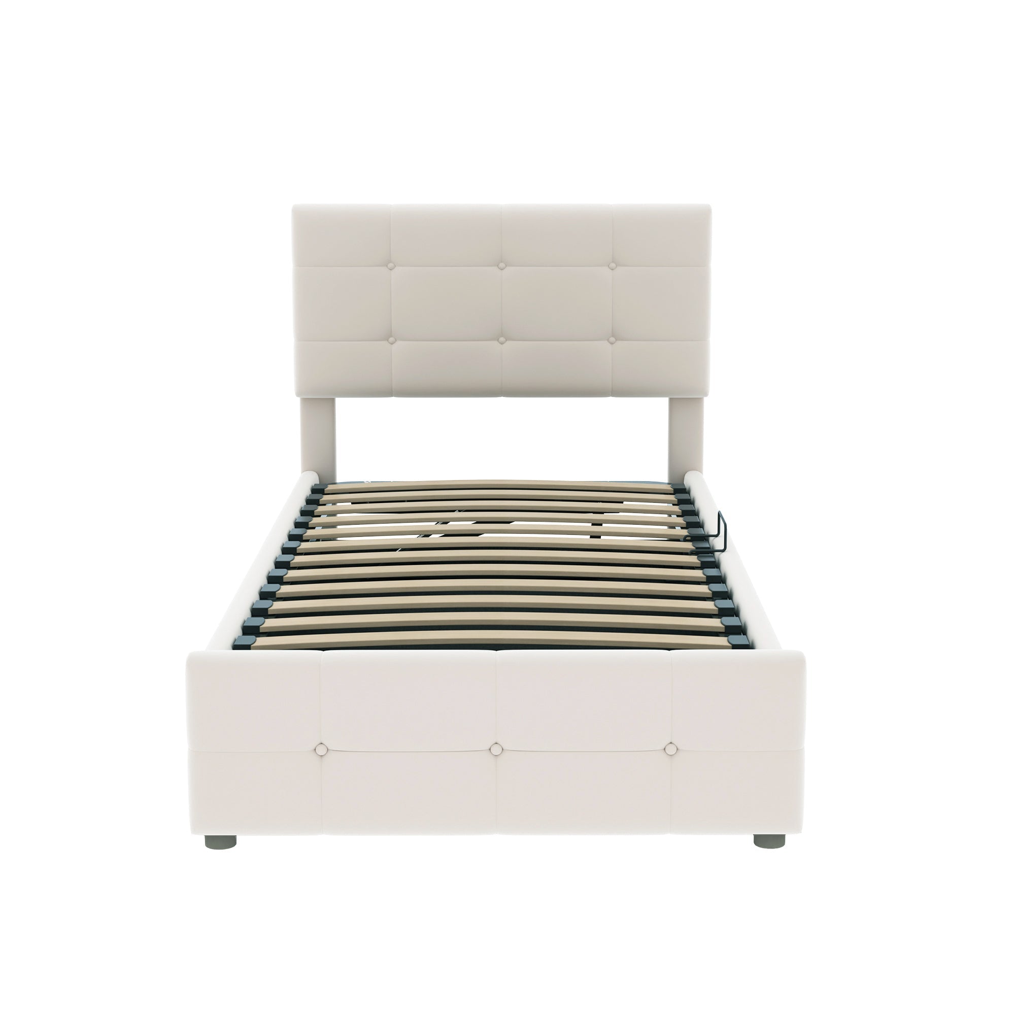 Logidon gestoffeerd bed 90x200cm beige fluwelen stof hydraulische opbergruimte