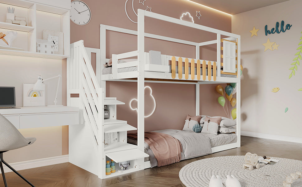 Logidon stapelbed 90x200 cm wit met trapraam en plankenkast