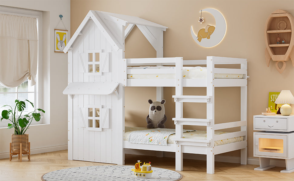 Logidon stapelbed huisstijl 90x200 wit met raam en dak