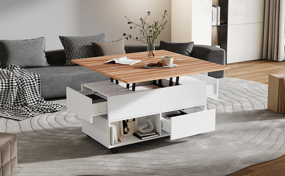 Logidon salontafel Lift Top 100x50 wit houtlook met 4 lades
