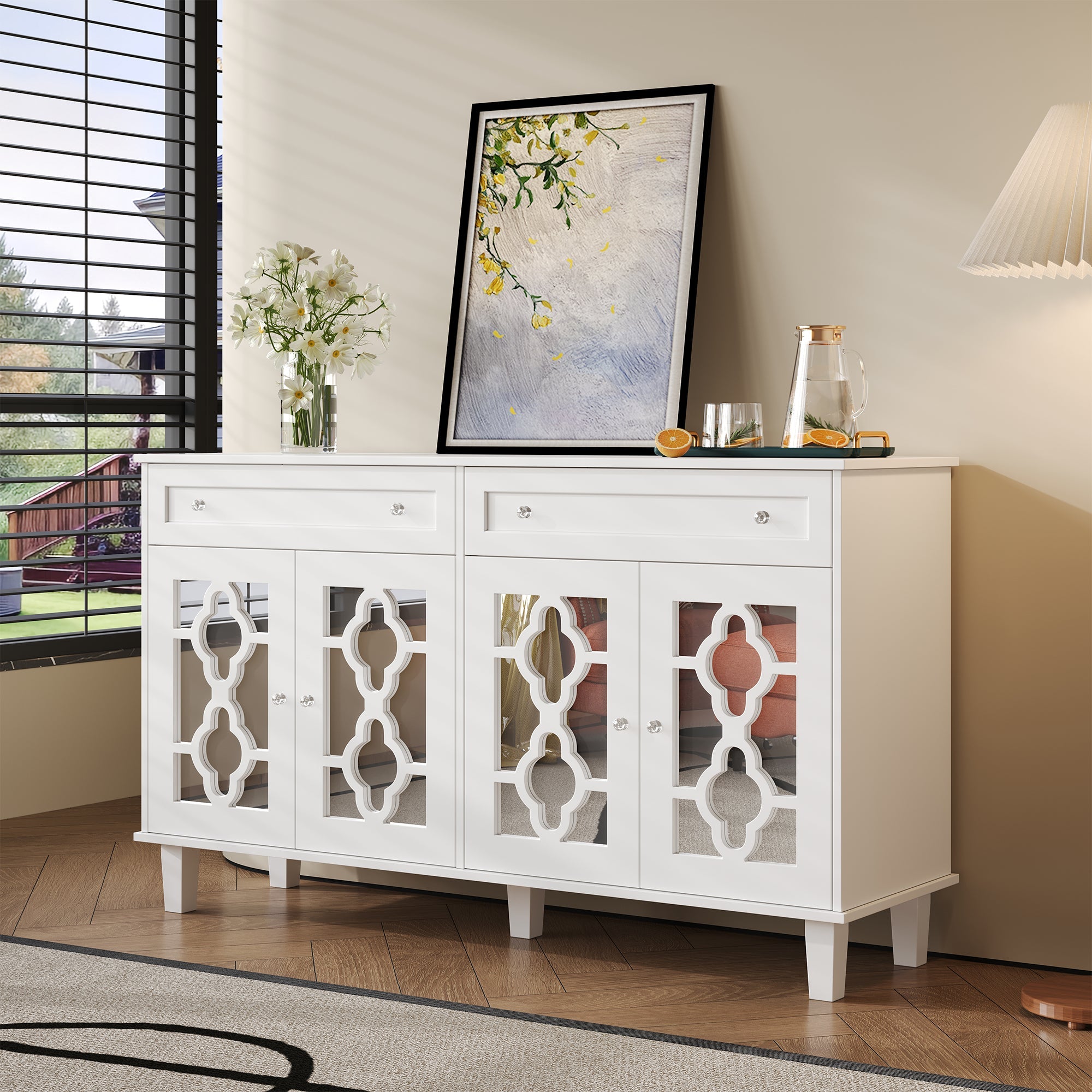 Logidon Dressoir Wit Vier Spiegeldeuren Met Lades 140 cm