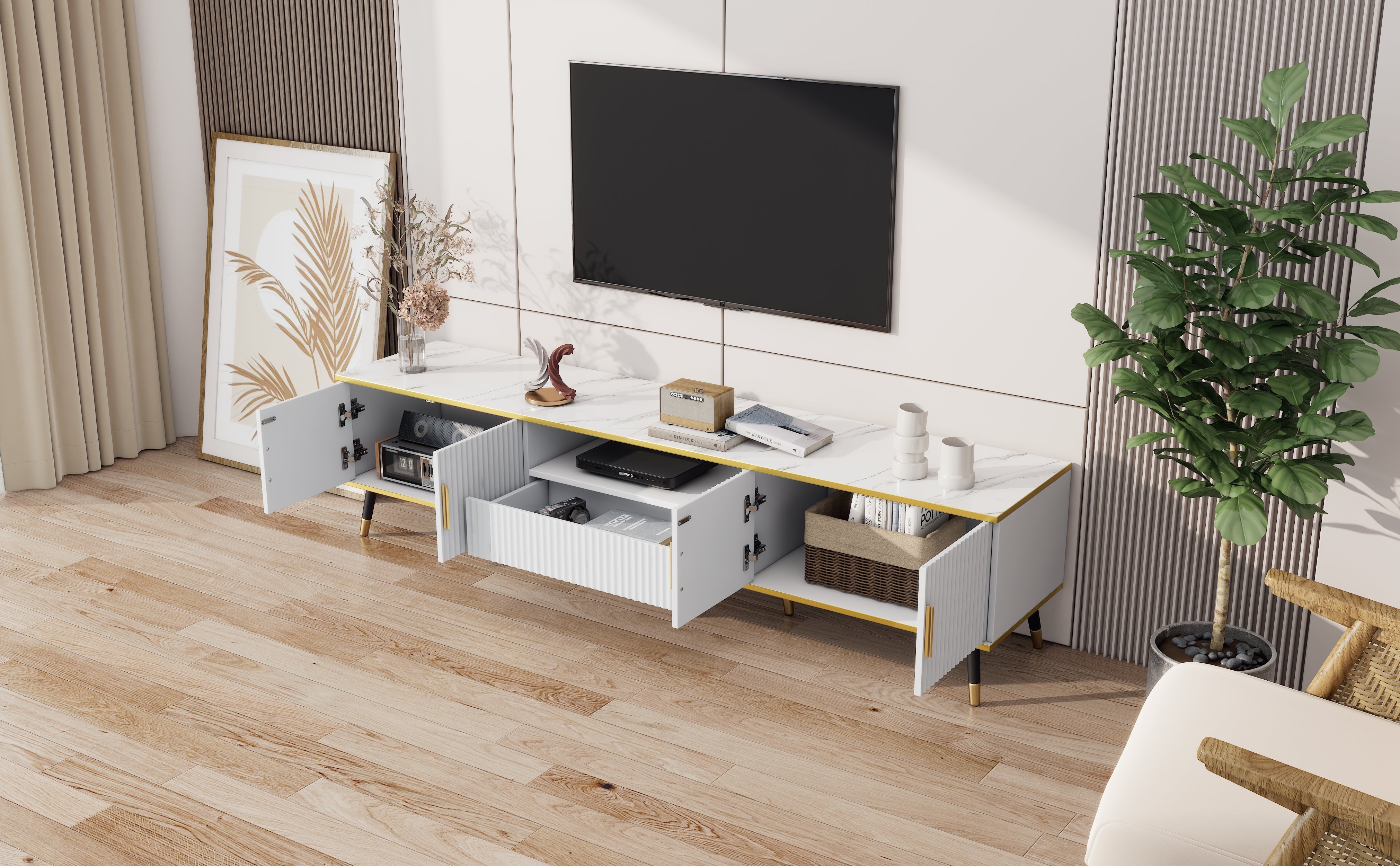 Logidon Modern TV-meubel Wit Marmerlook 200x40x46 cm