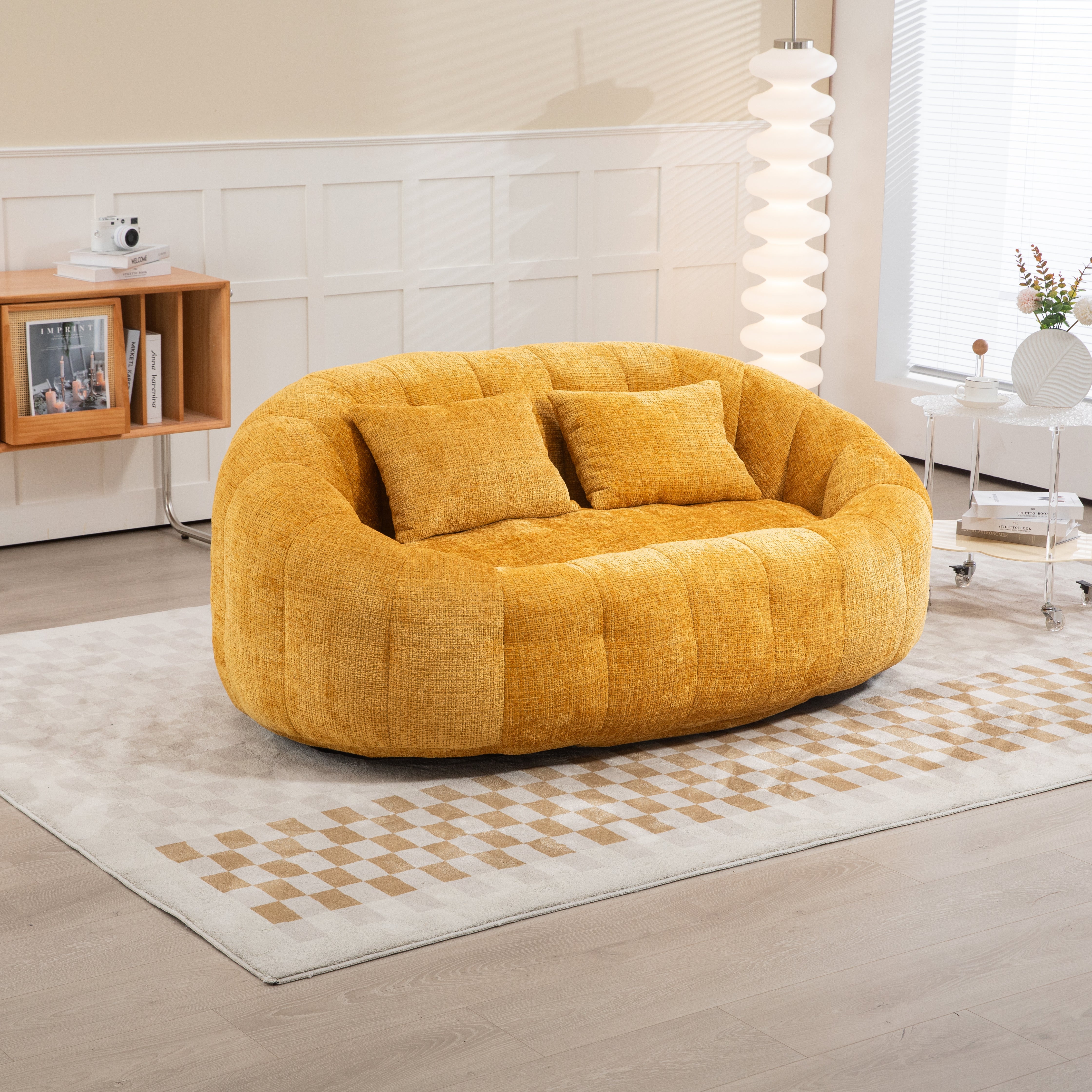 Logidon Zitzakbank Luxe Chenille Geel Ligstoel met hoge rugleuning