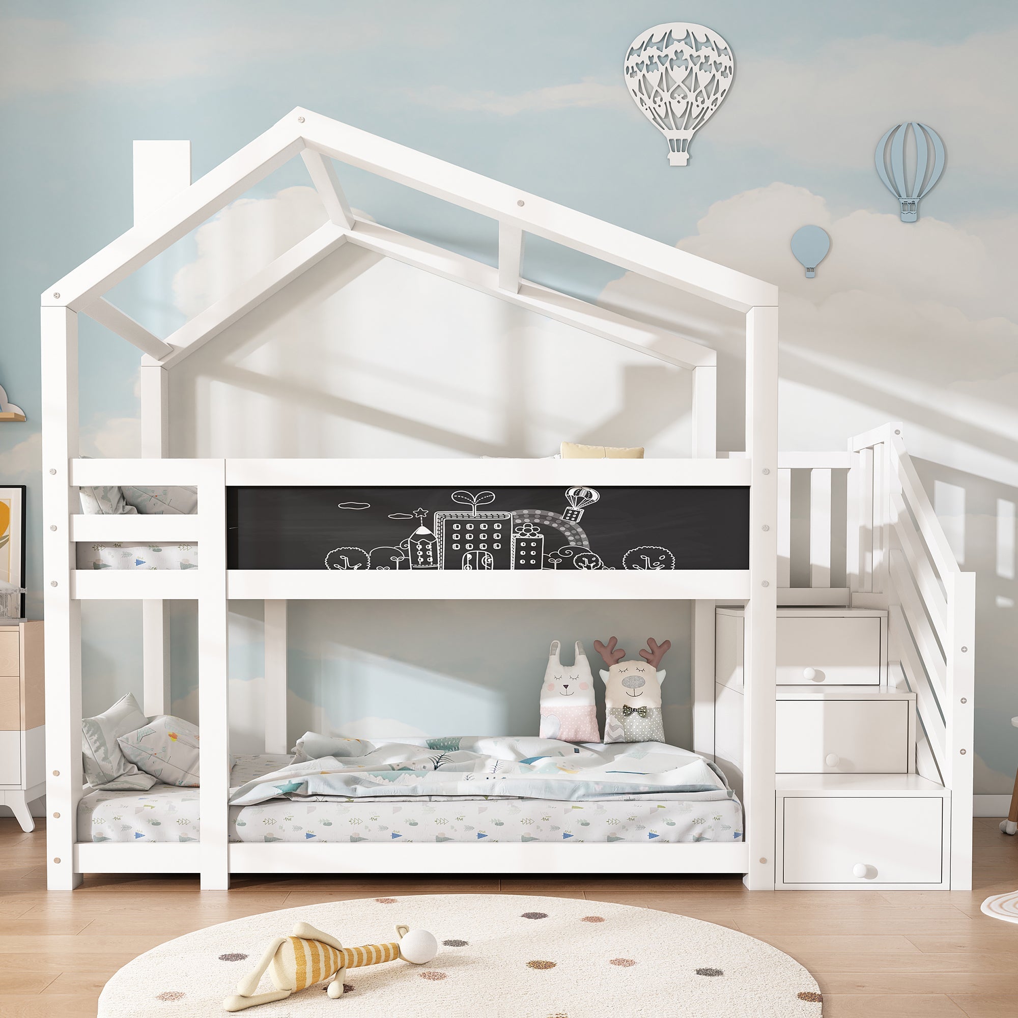 Logidon stapelbed boomhut 90x200 wit met schouw en opbergruimte