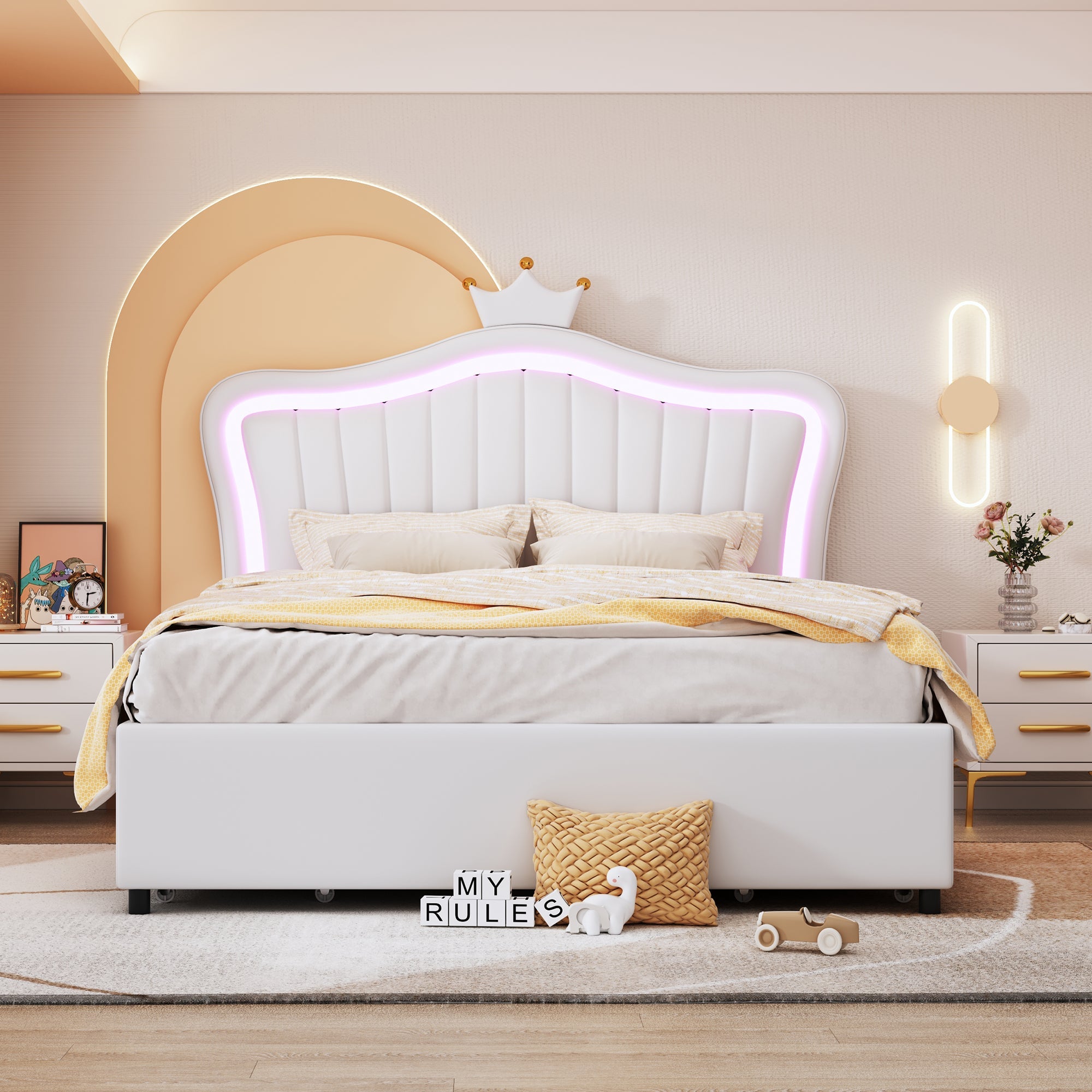 Logidon gestoffeerd bed 140x200 wit kunstleer met LED-verlichting