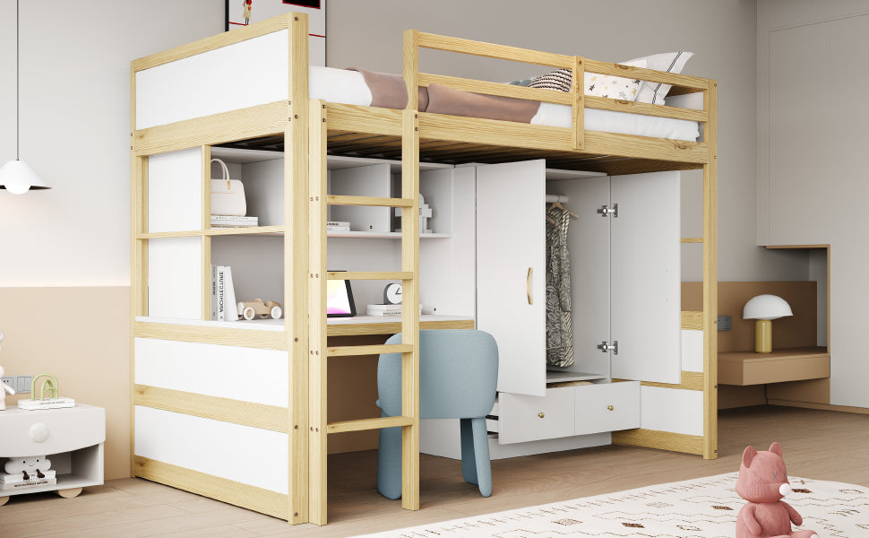 Logidon hoogslaper 90x200 cm met bureau en opbergruimte naturel hout