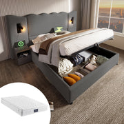 Logidon boxspringbed 160x200 grijs met opbergruimte USB C leeslamp
