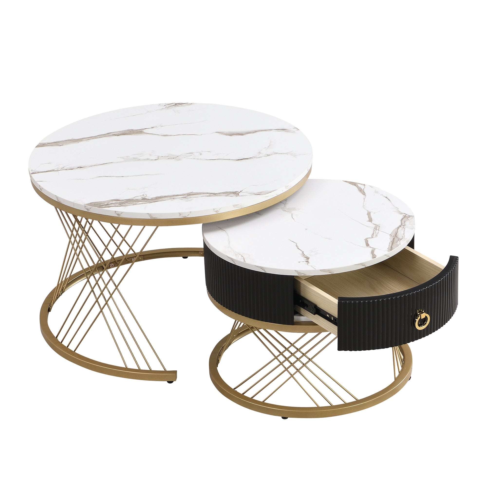 Logidon elegante modulaire salontafelset marmerlook witgoud decor set van 2