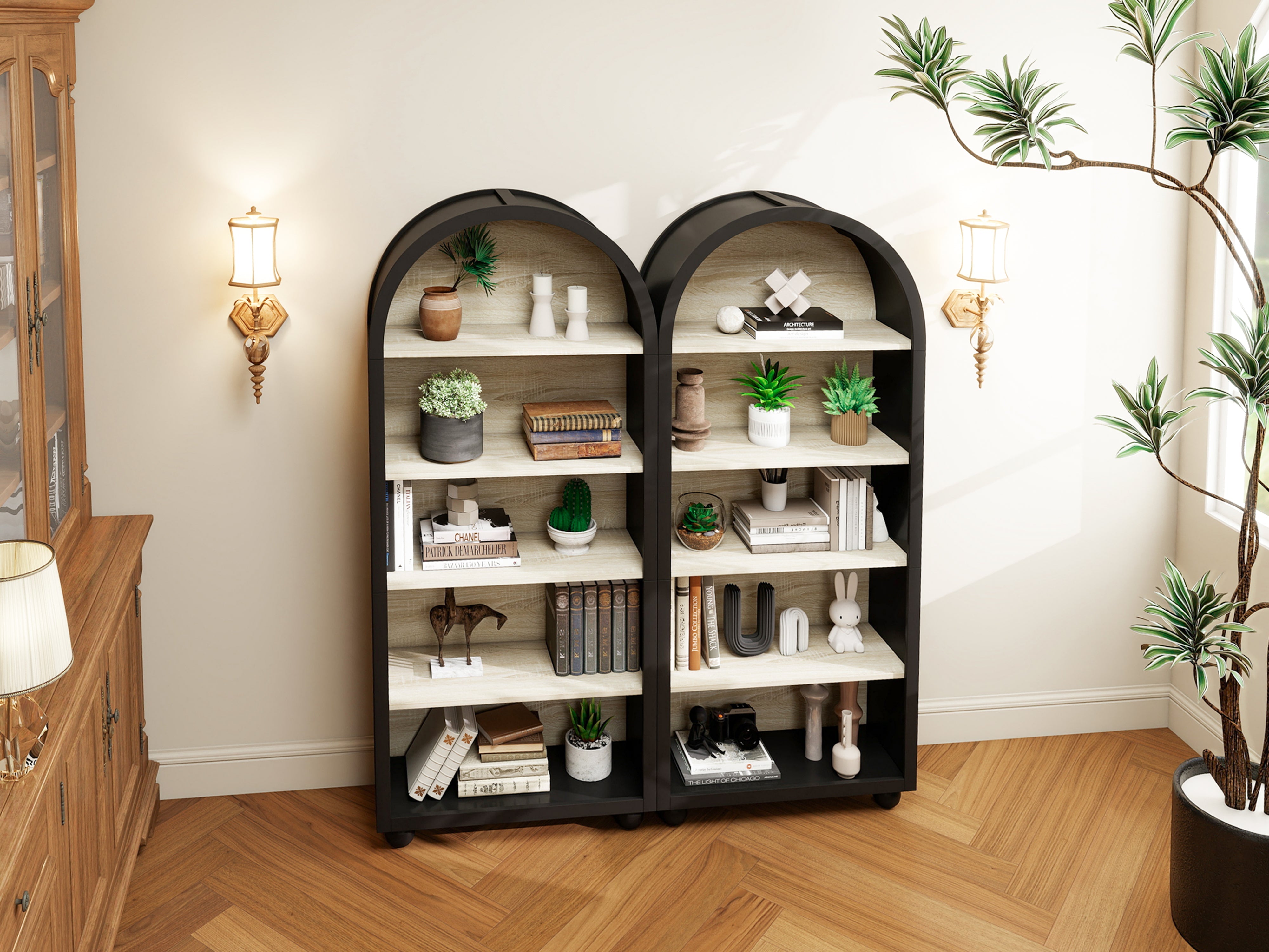 Logidon boekenkast metalen frame zwart naturel hout 70,5 x 30 x 161 cm