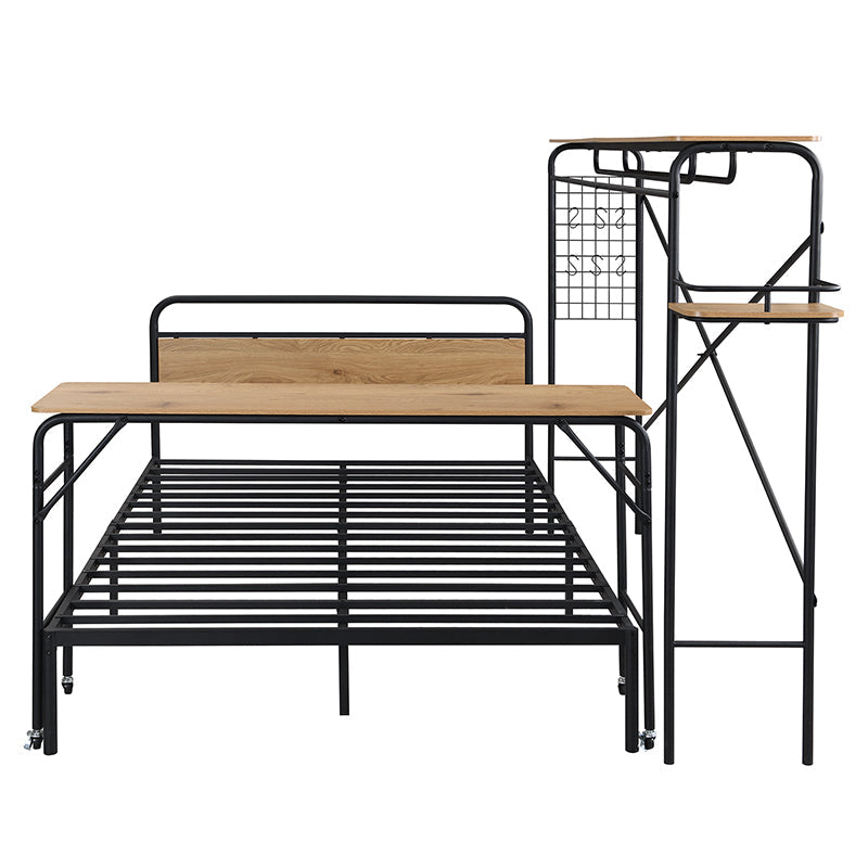 Logidon metalen bed 140x200 met tafelkapstok zwart naturel