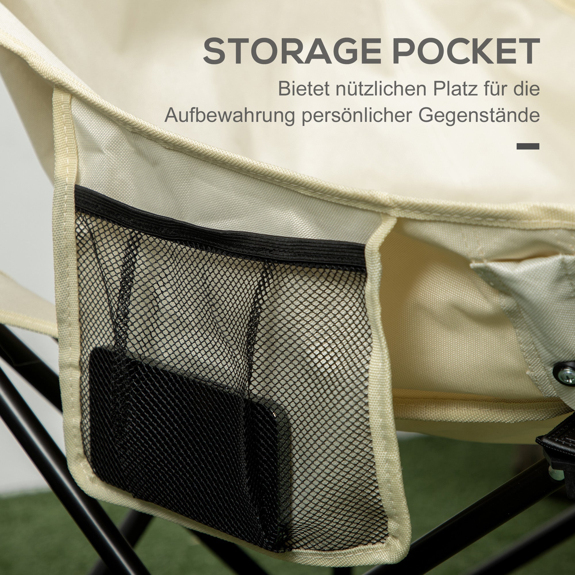 Logidon campingstoel klapstoel wit 61x54x66 cm met zijvak stalen poten
