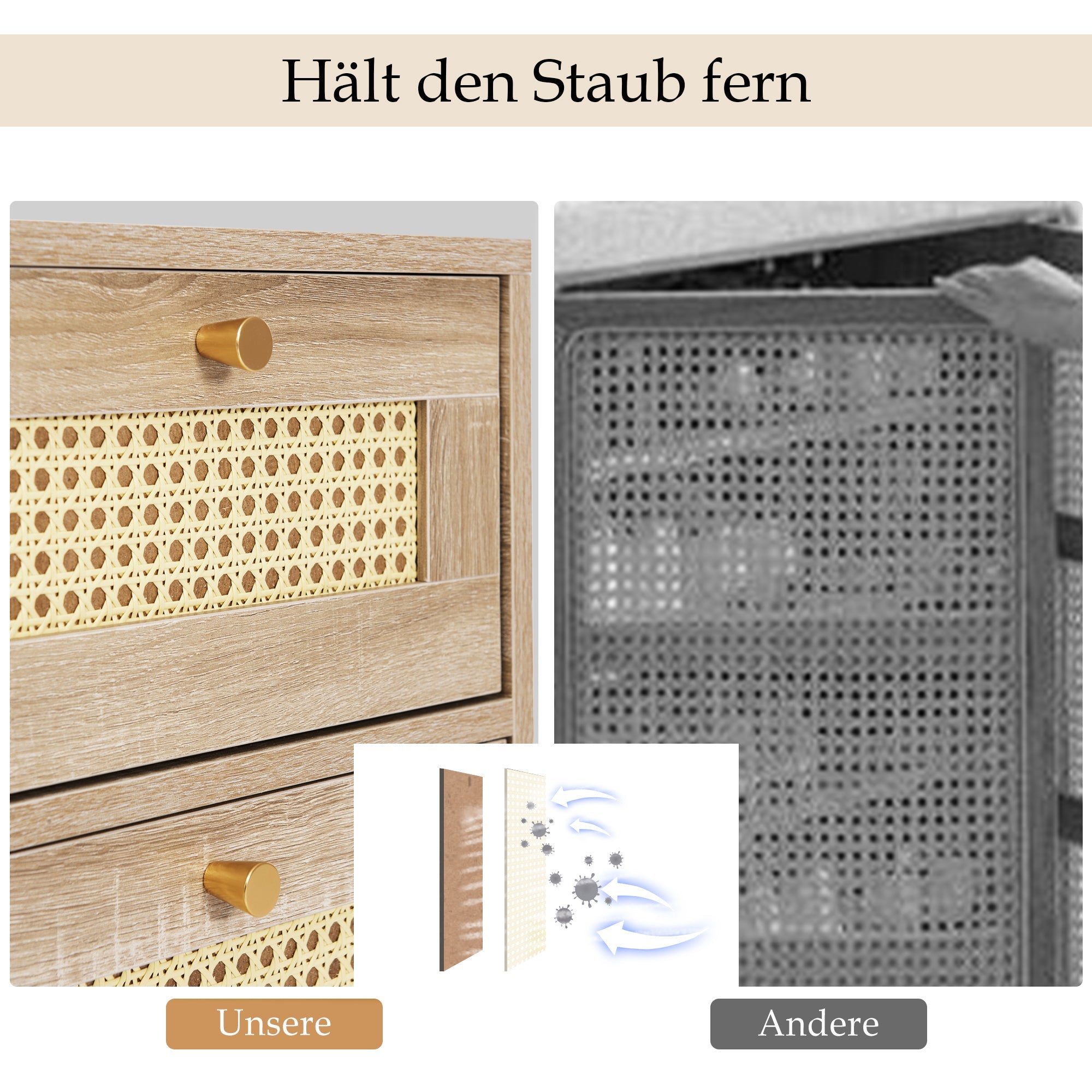 Logidon Nachtkastje eiken rotan 2 lades 55x40x40 cm