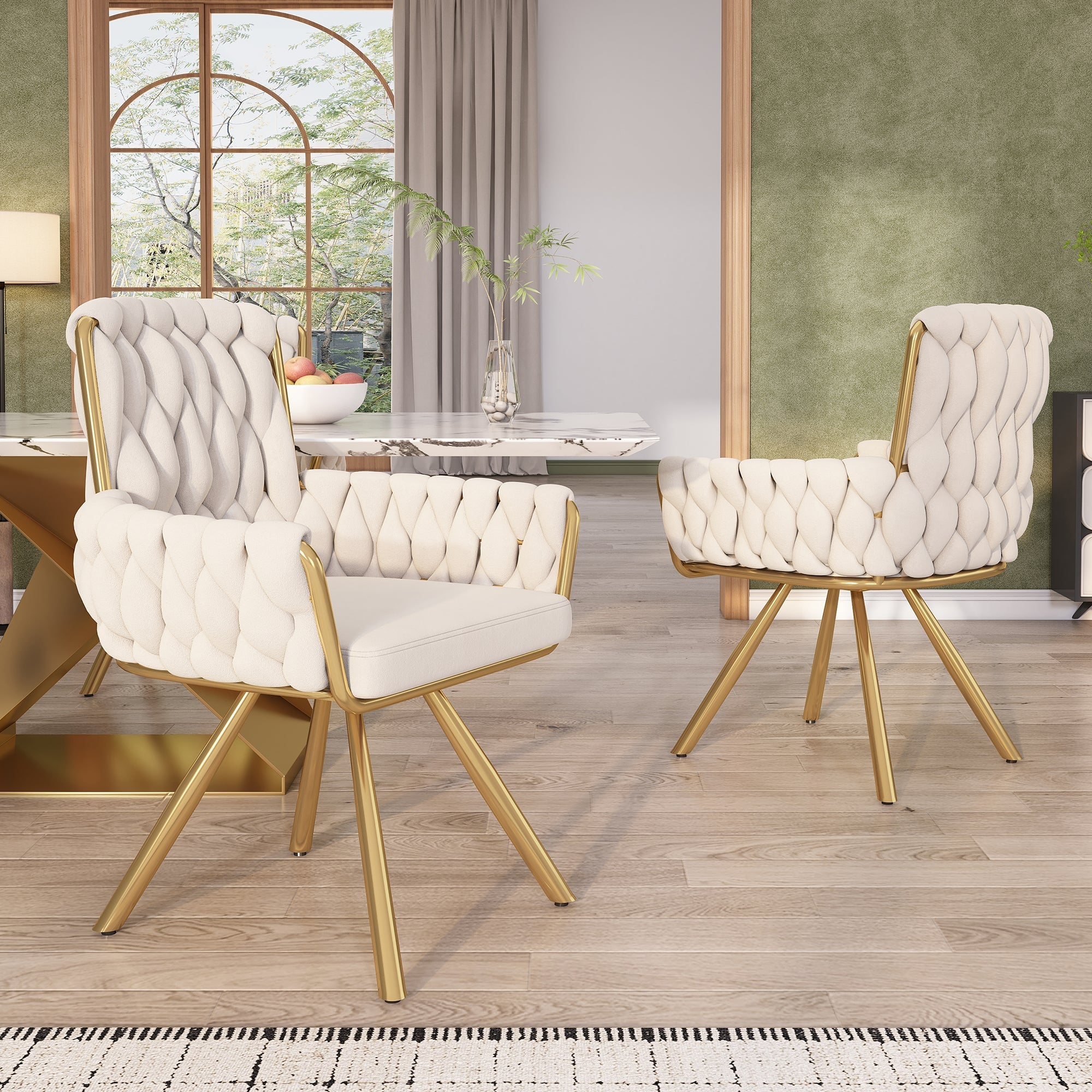 Logidon Luxe Velor Dining Table Chairs Set of 6 Beige Four-legged Swivel Chairs