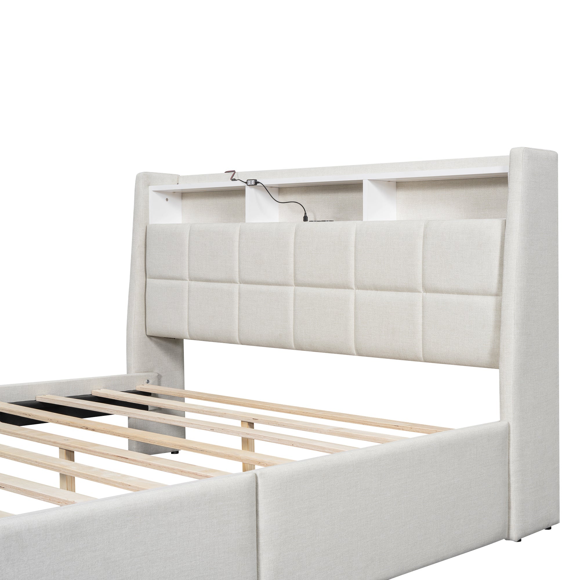 Logidon gestoffeerd bed 160x200 cm beige linnen met LED app bediening