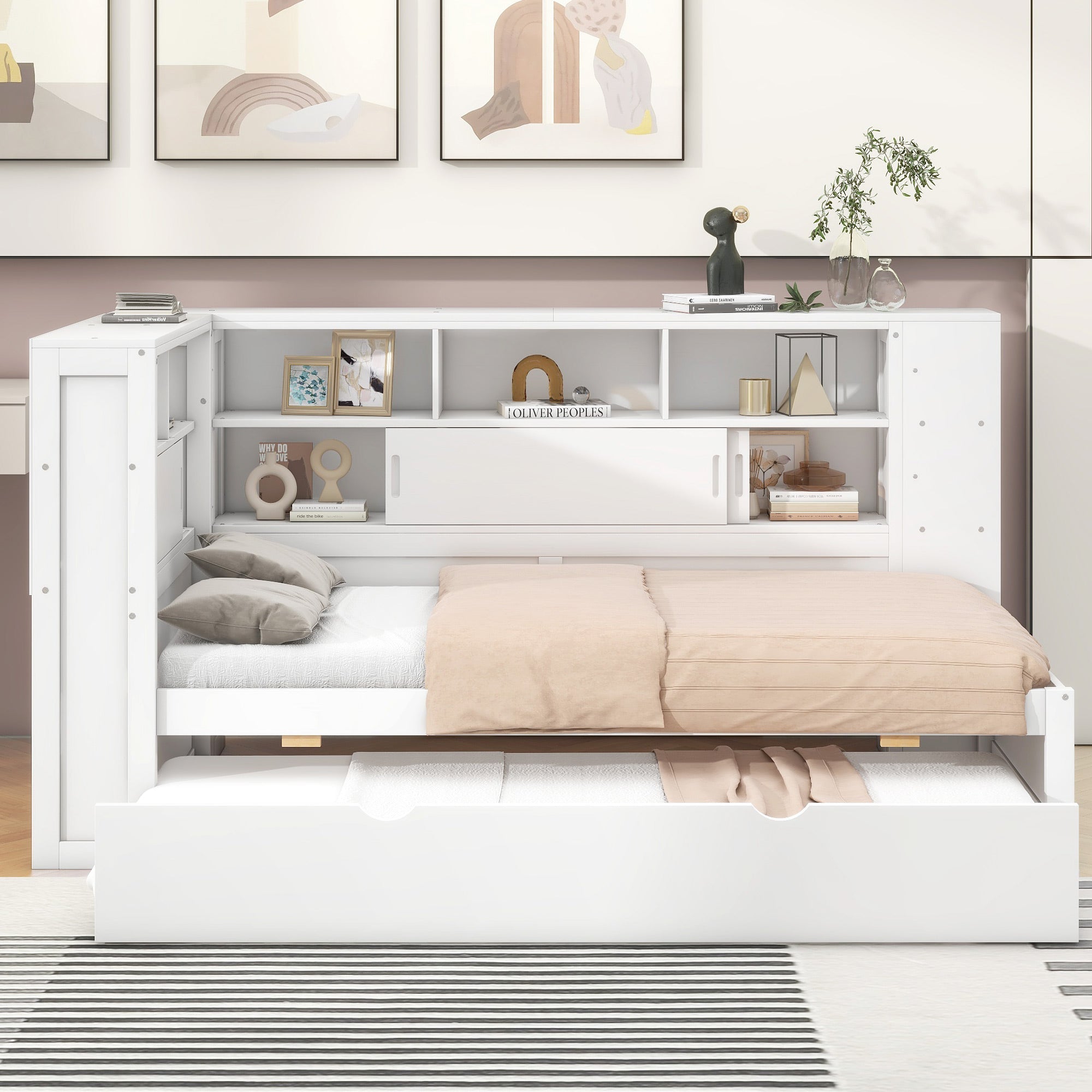 Logidon daybed 90x200cm wit met uitschuifbaar bed en USB opbergvak