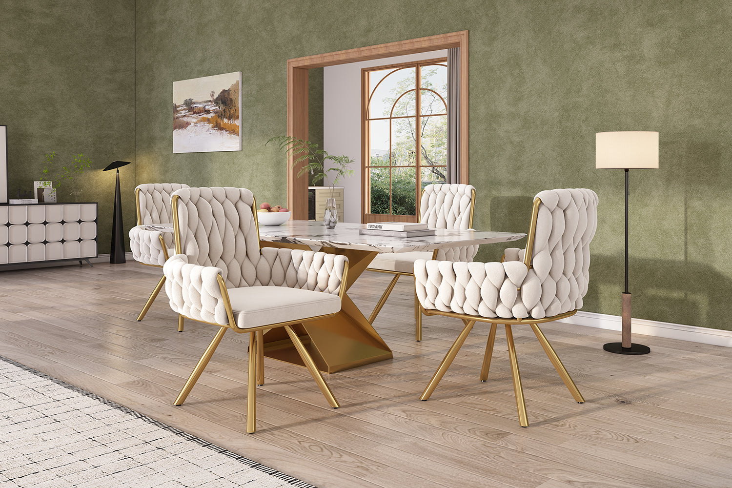 Logidon Velvet Dining Room Chairs Beige Set of 4 Luxurious Swivel Chairs