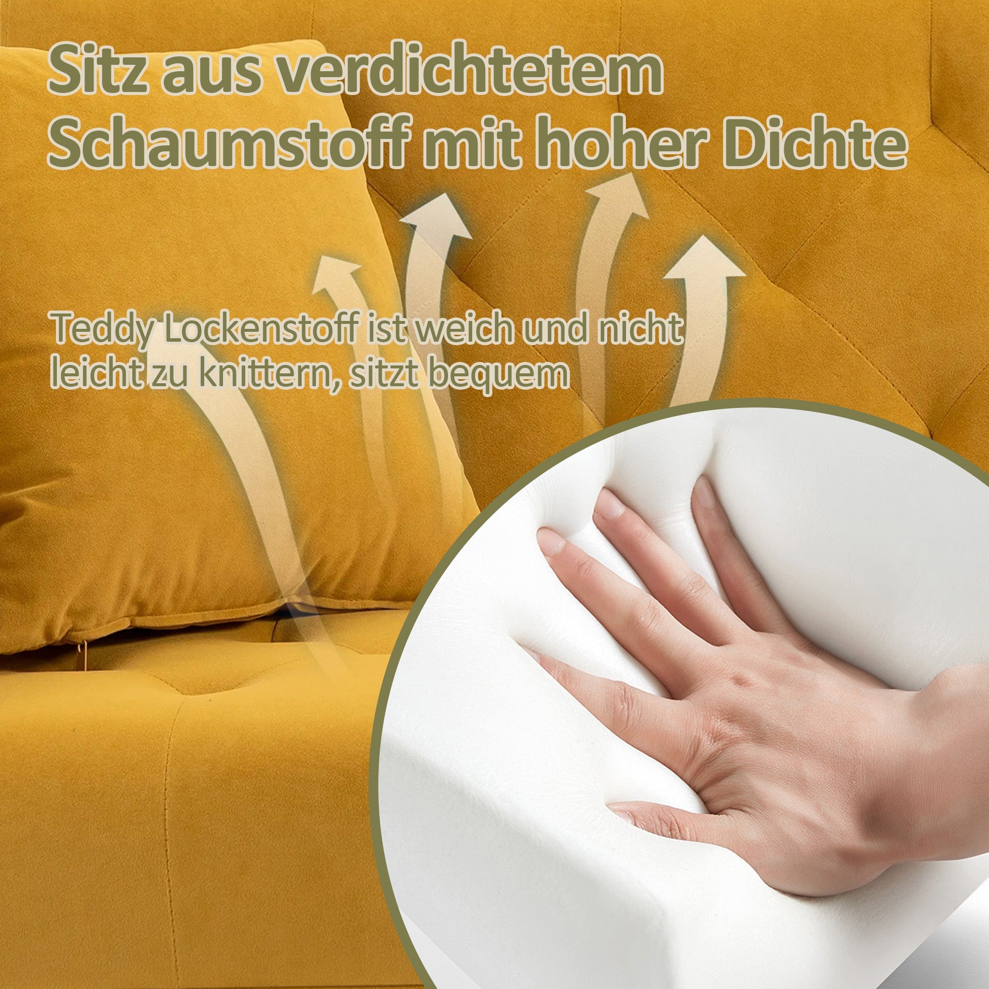 Logidon Luxe 3-zits designbank mosterdgeel fluweel slaapbank 3 posities