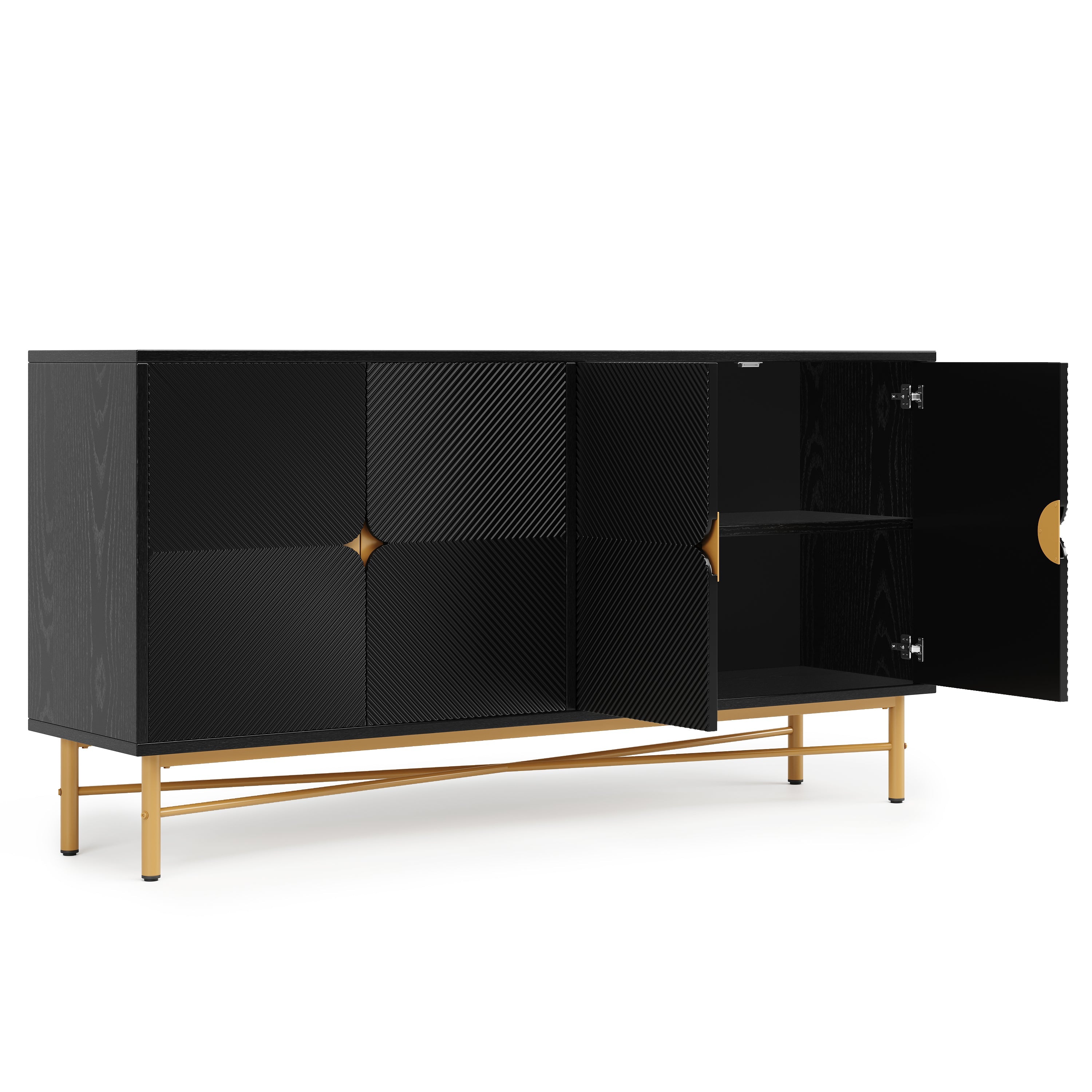 Logidon dressoir luxe structuur 160×40×82 cm zwarte hoogglans poten