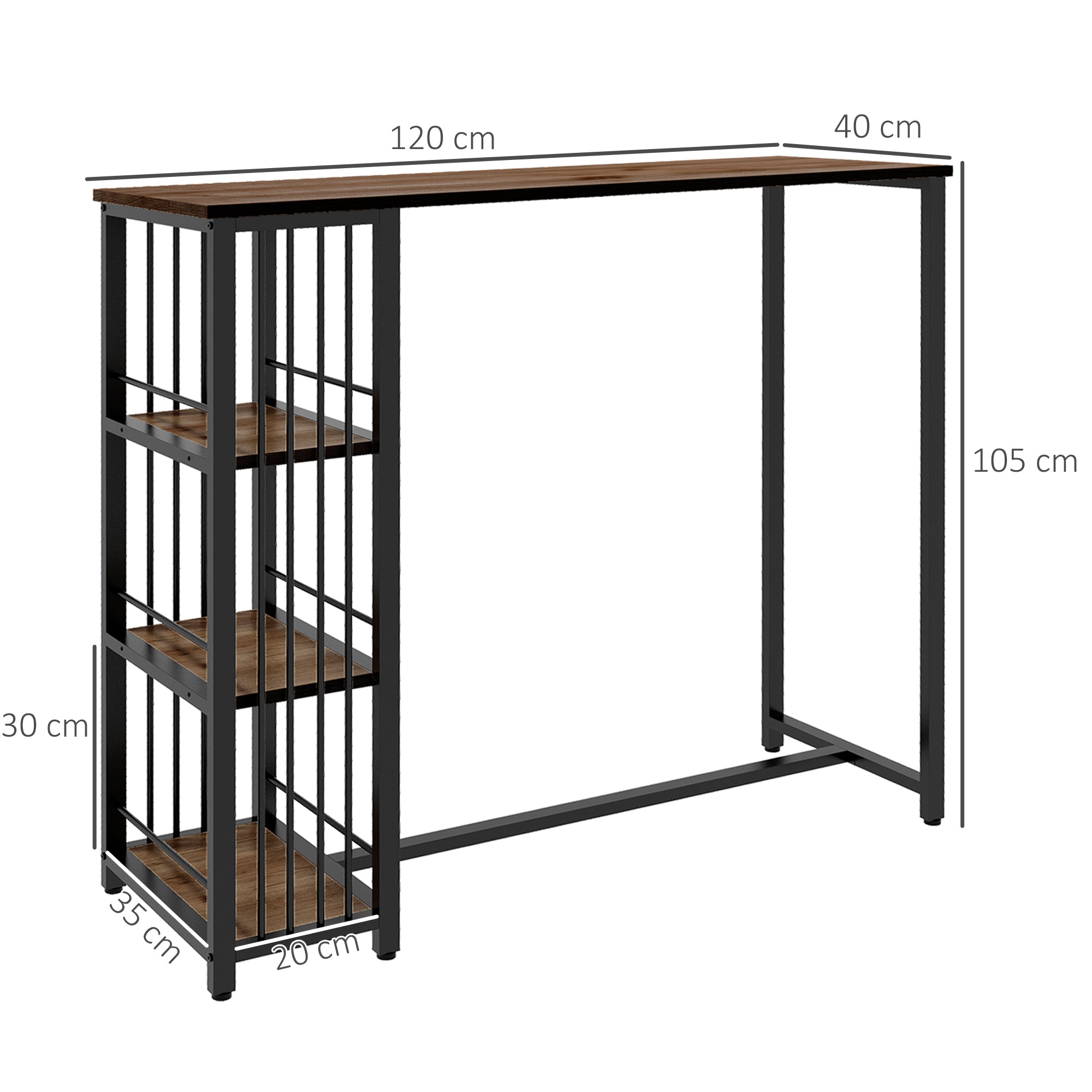 Logidon bartafel bruin houtlook met stalen frame 120 x 40 x 105 cm