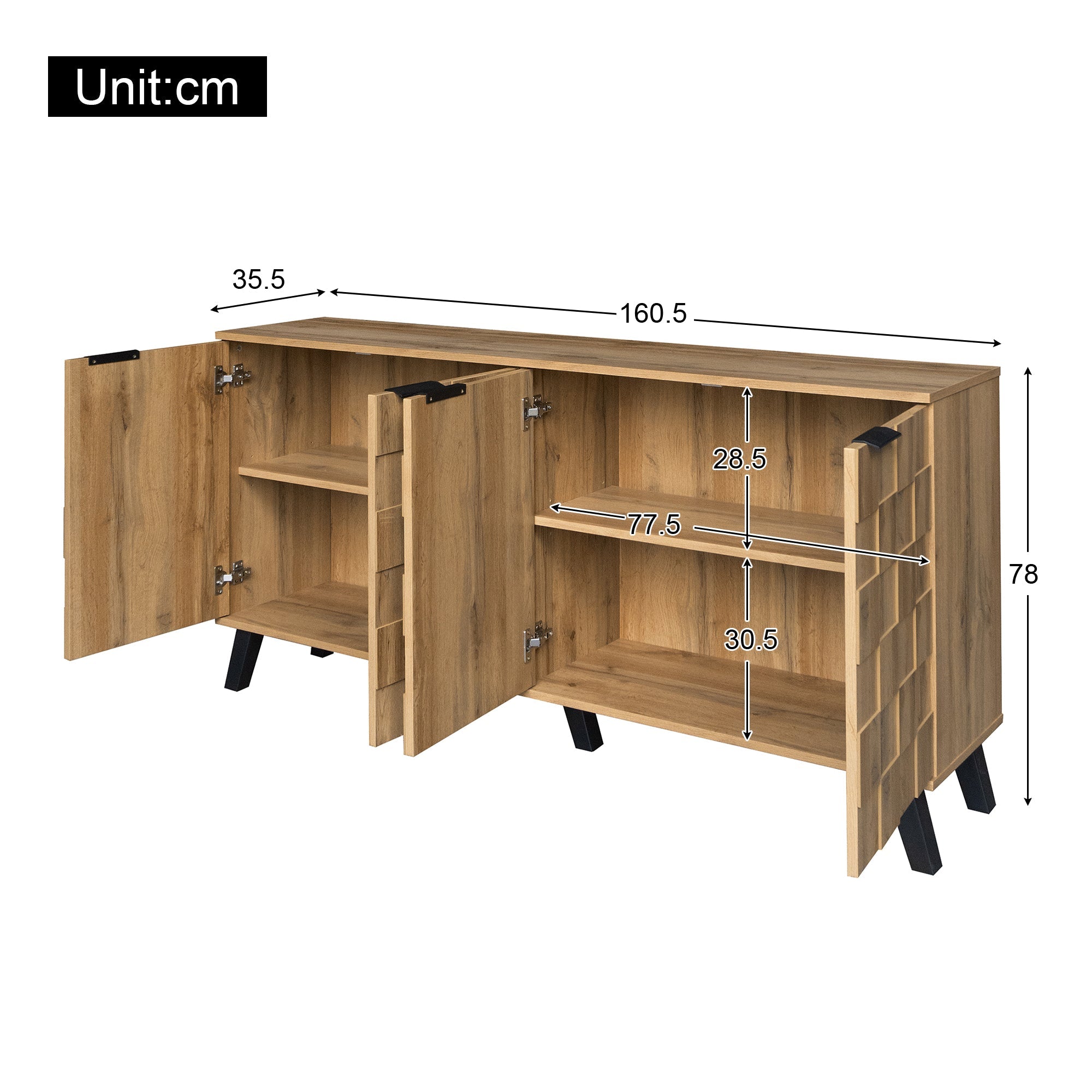 Logidon Modern dressoir vier deuren 160,5 x 35,5 x 78 cm