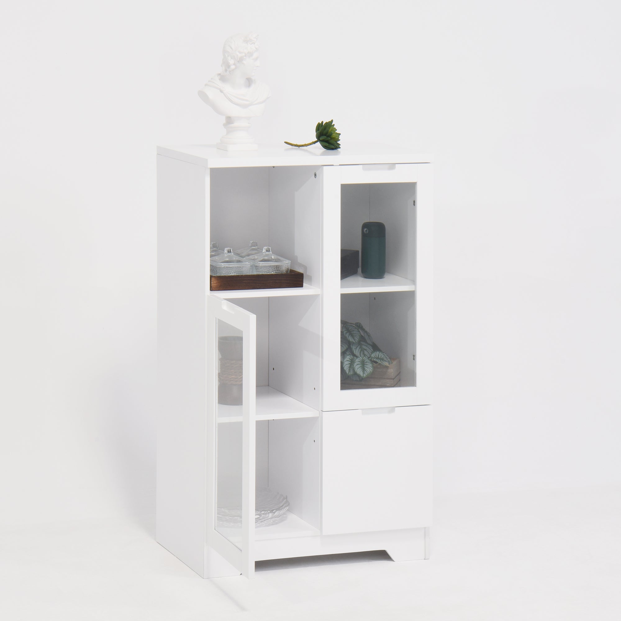 Logidon Witte MDF Kast Met Glazen Deurtjes En Lade 100cm