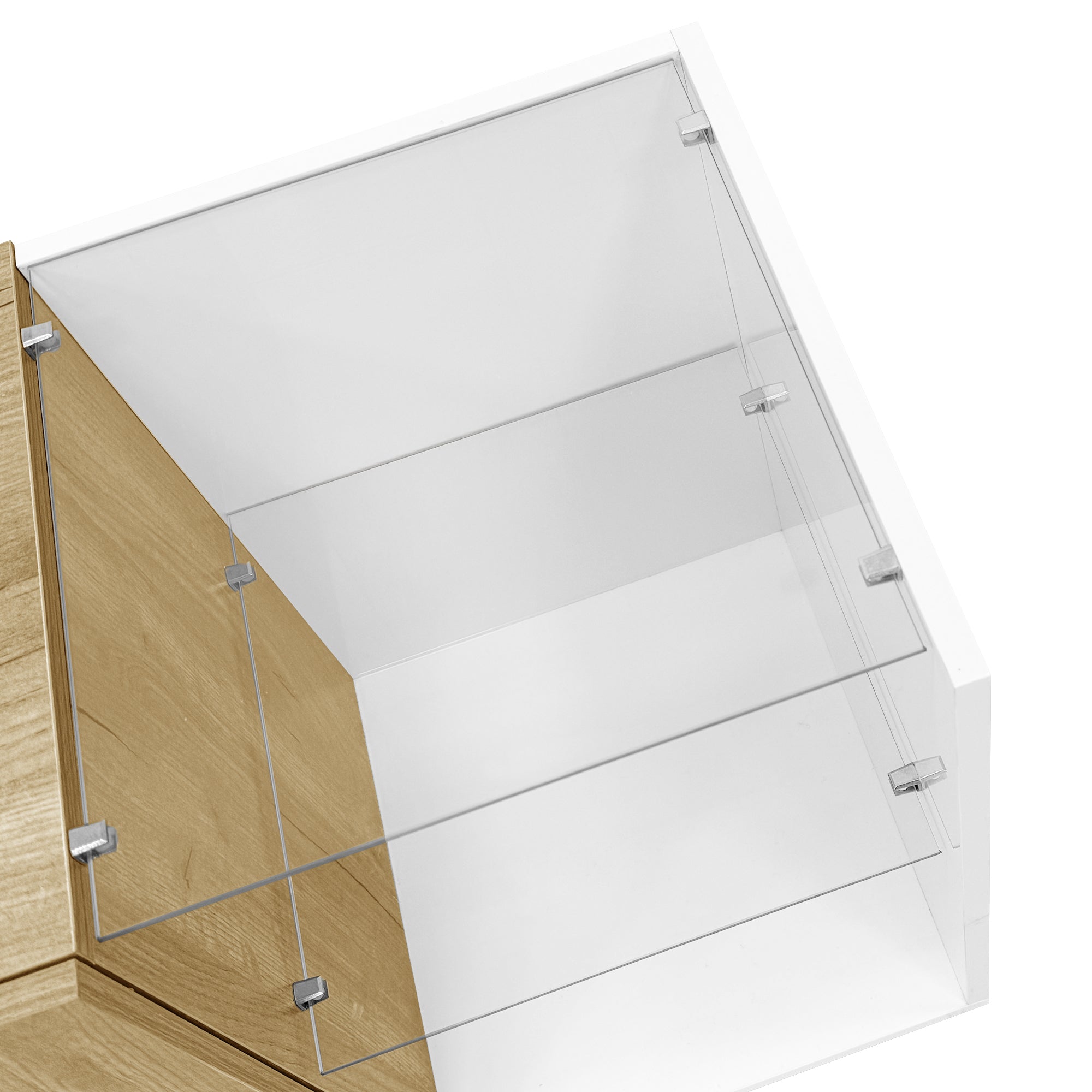 Logidon Modern TV-dressoir Wit Hoogglans Houtlook Glazen Planken 180cm