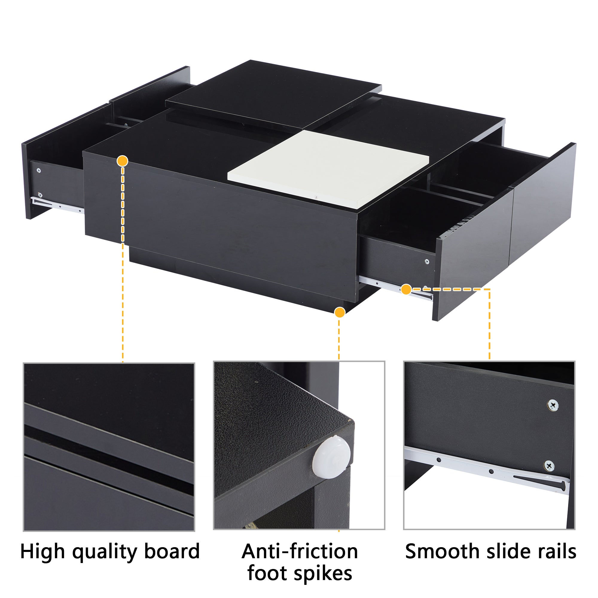Logidon Hoogglans Salontafel Zwart Wit 75x75 Cm Met 4 Laden