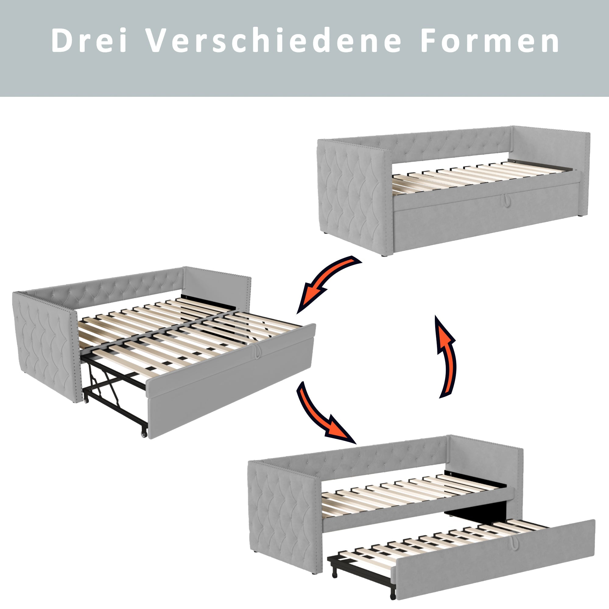 Logidon uitschuifbare slaapbank 90x200 cm met lattenbodem lichtgrijs fluweel