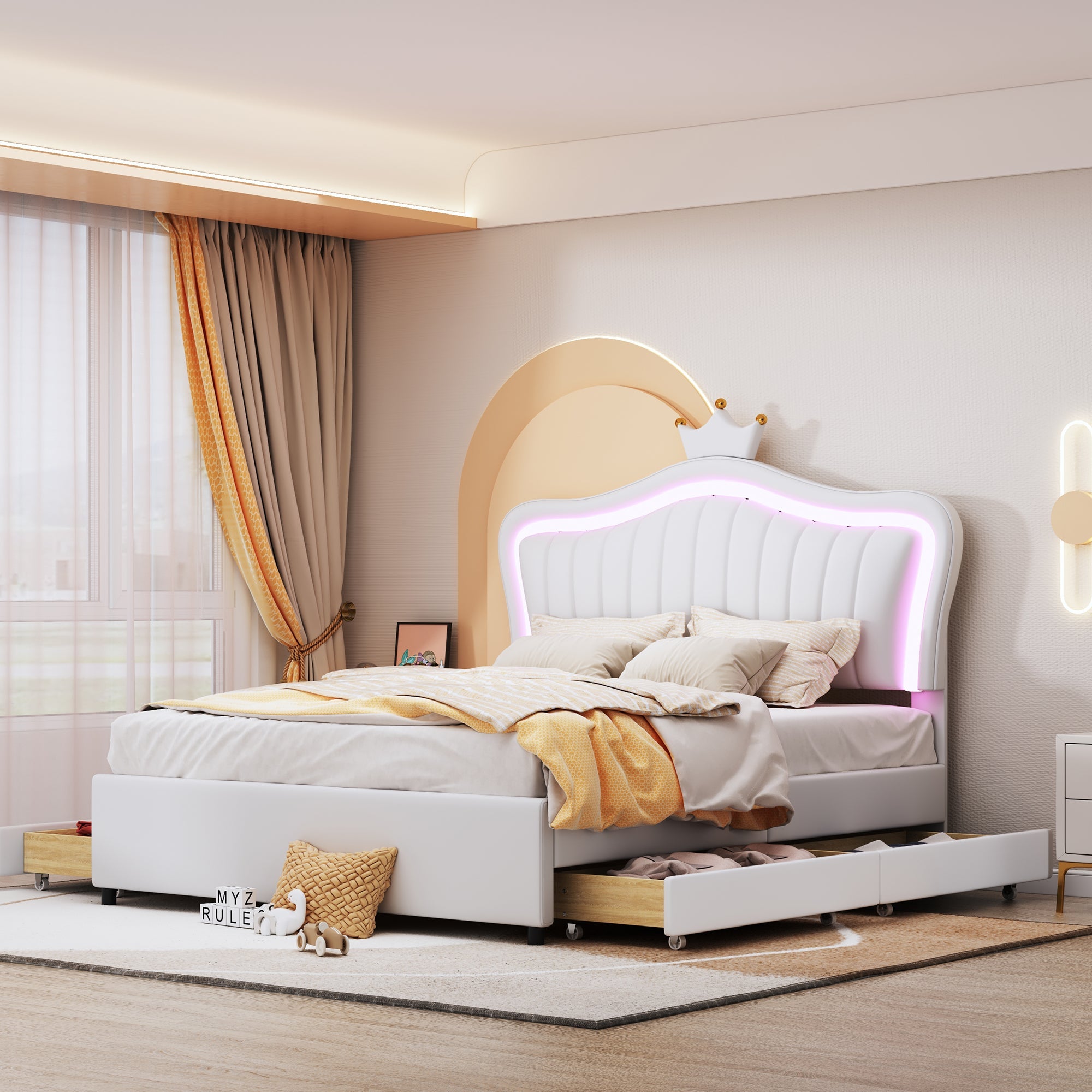 Logidon gestoffeerd bed 140x200 wit kunstleer met LED-verlichting