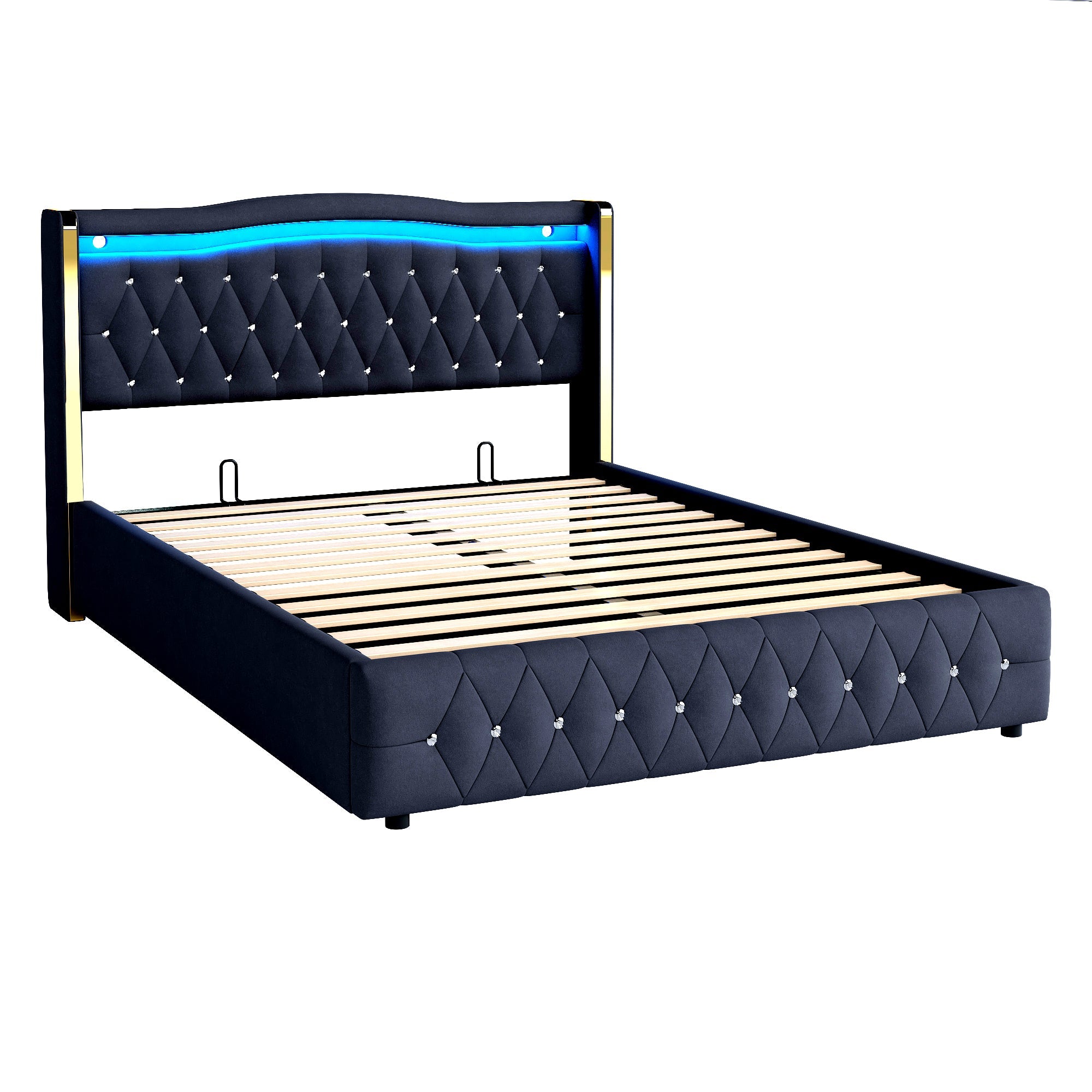 Logidon gestoffeerd bed 140x200 cm Velvet Black LED-verlichting