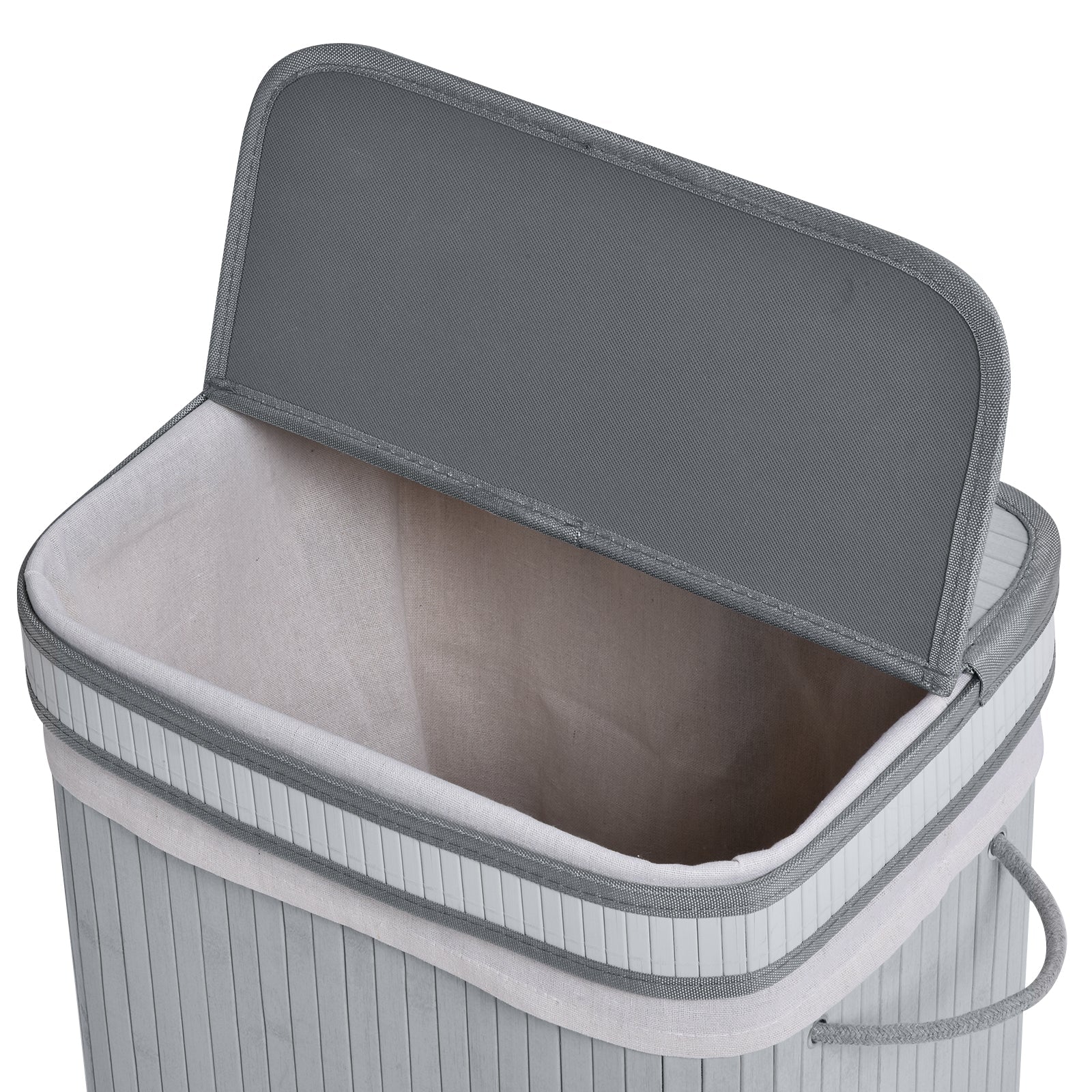 Logidon Bamboe Wasmand Smal Met Deksel Grijs 70 L Handvatten