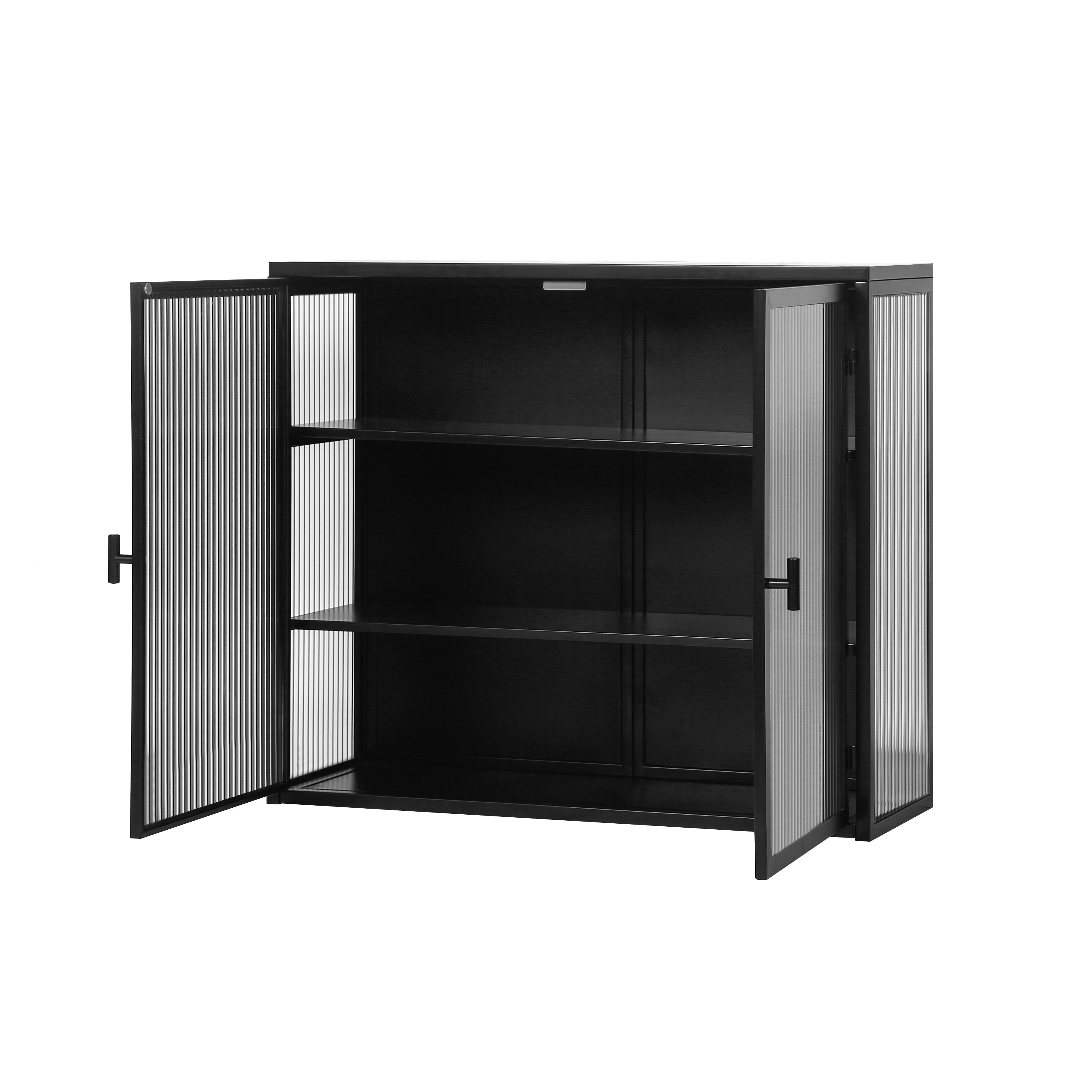 Logidon 70 cm glazen wandkast zwart 2-deurs met drie niveaus