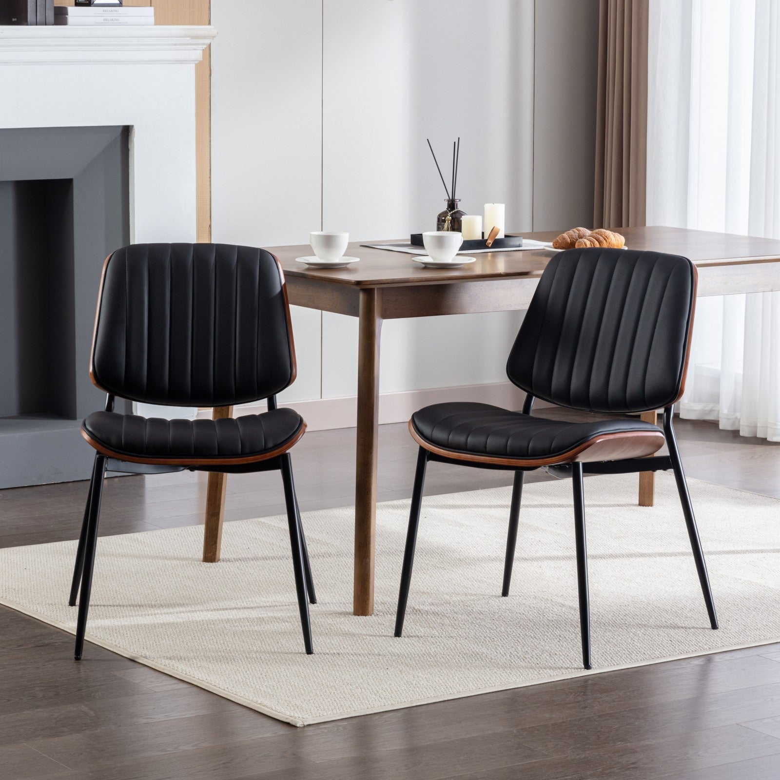 Logidon Eettafel Stoelenset 2 Mid Century Retro Kunstleer Zwart PU