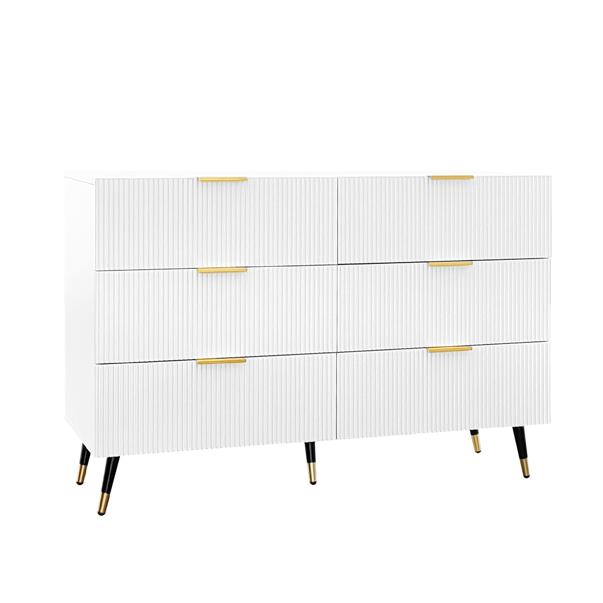 Logidon Elegant sideboard white 120x40x77 cm 6 drawers gold accents