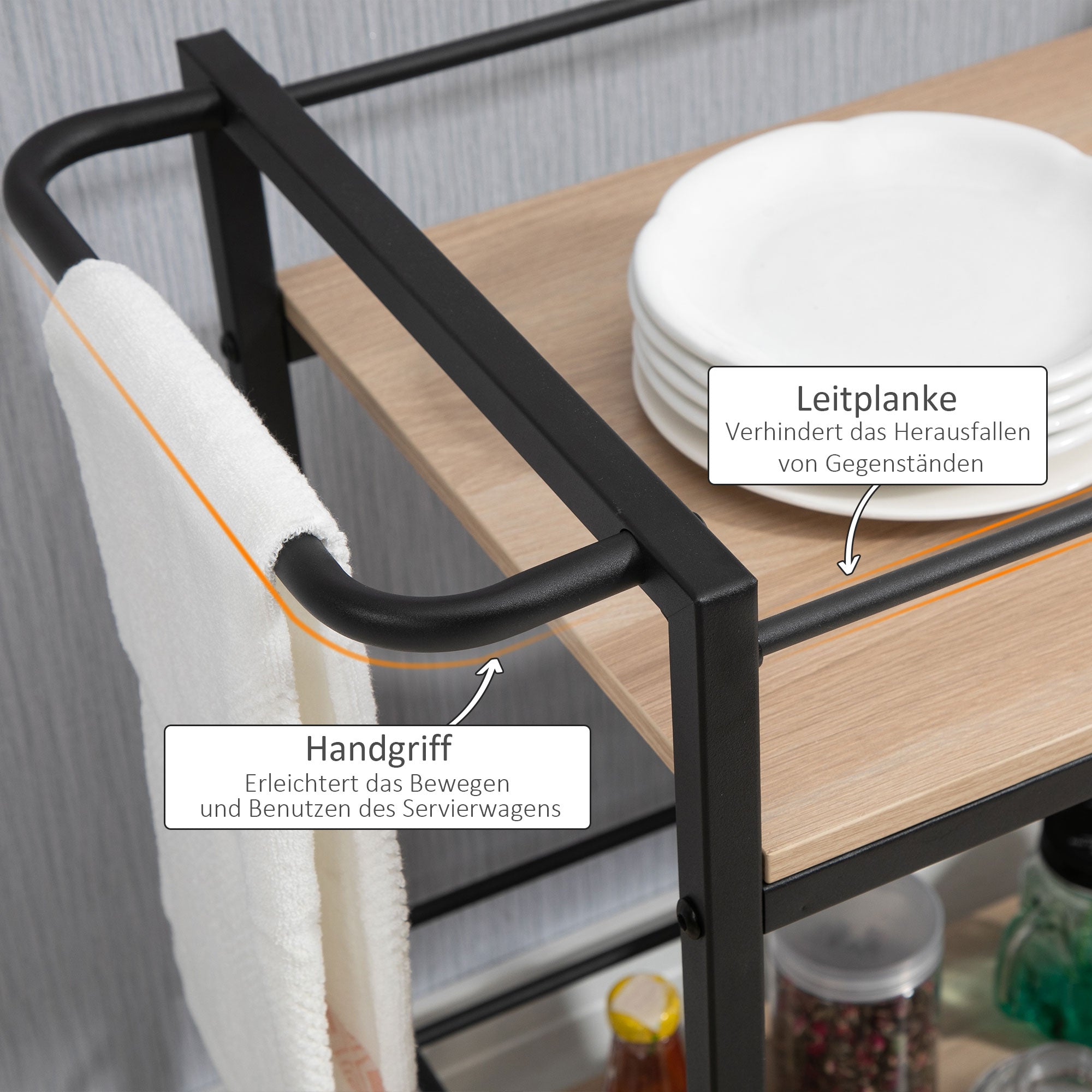 Logidon serveerwagen 2 niveaus met handvat, wielen en remmen, 82x40x75 cm
