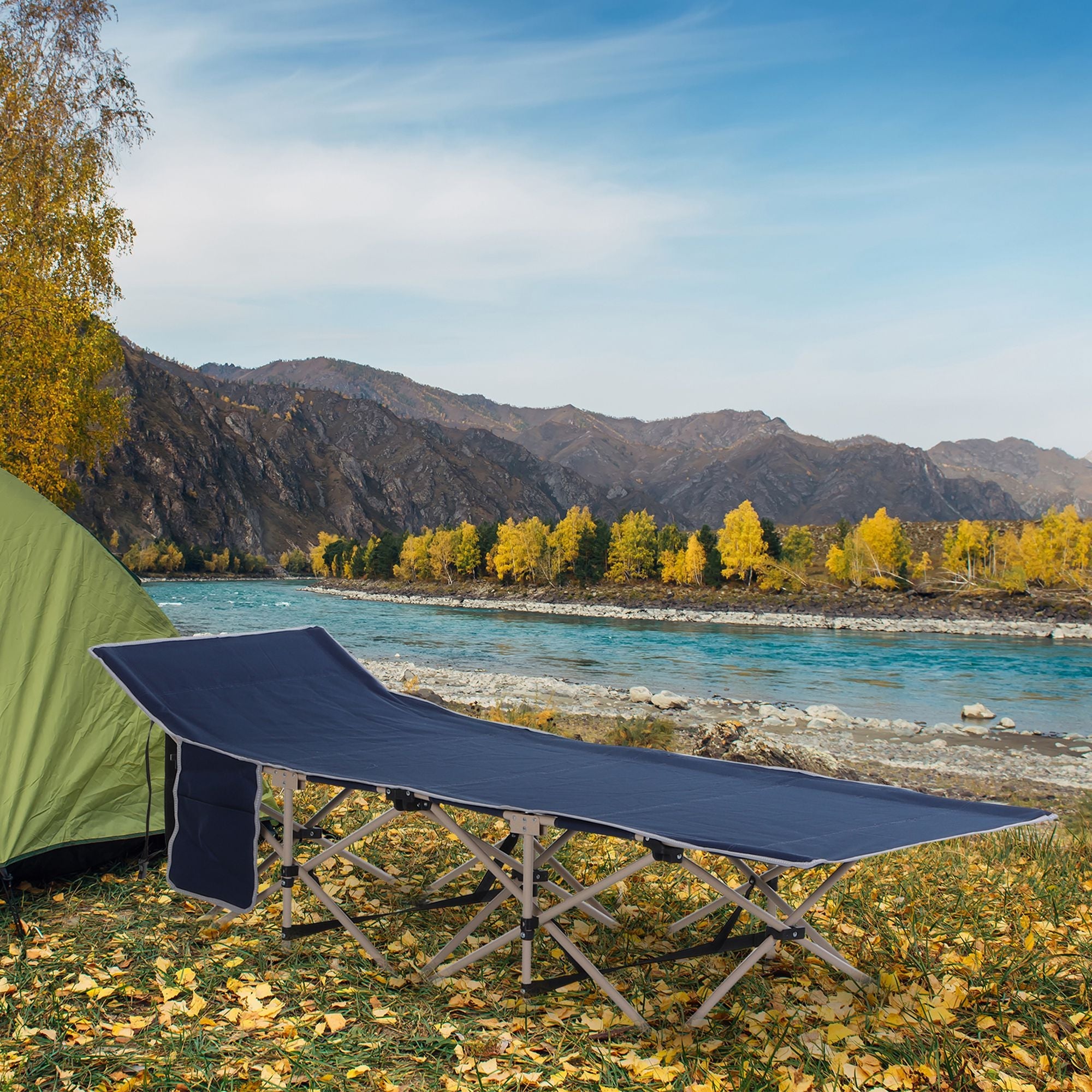 Logidon kampeerbed campingbed blauw 190x68x52 met opbergtas