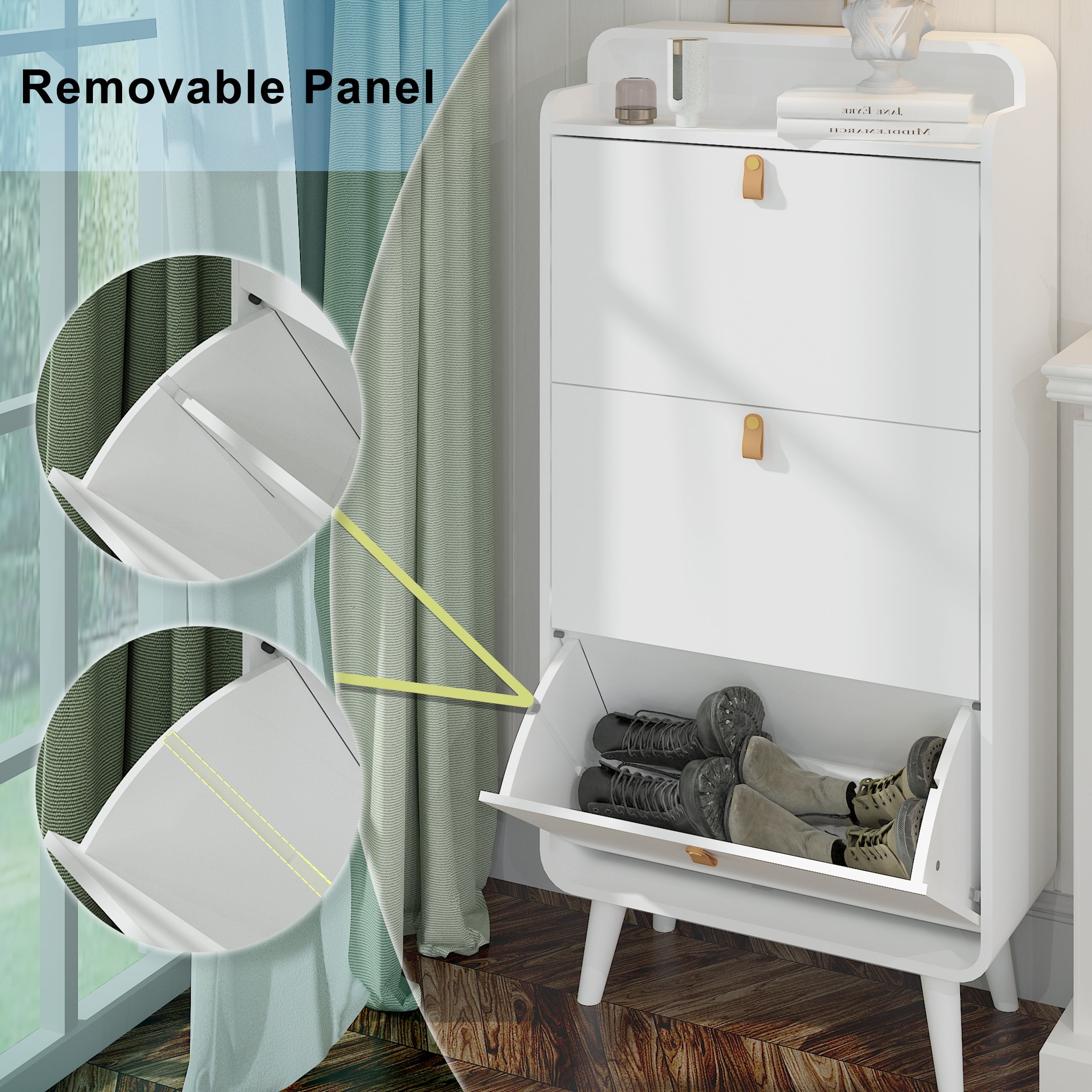 Logidon shoe storage cabinet with 3 tilting compartments white