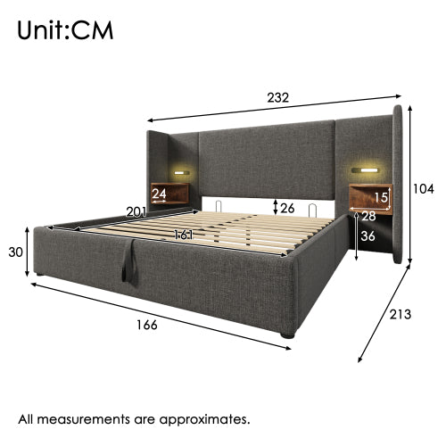 Logidon gestoffeerd bed 160x200 met USB C oplaadfunctie grijs linnen