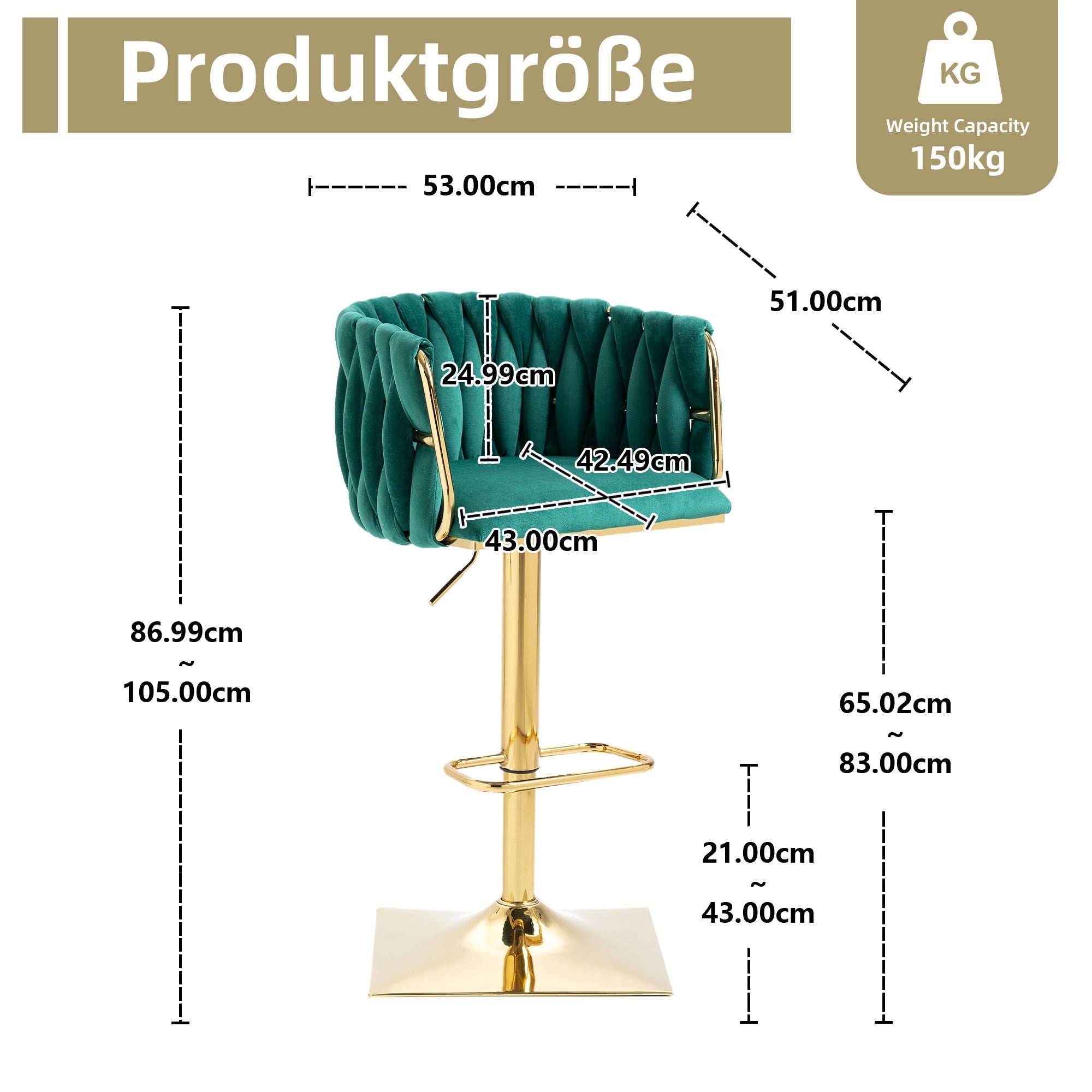 Logidon Vintage Barkruk Emerald Velvet Rugvoetsteun Tegenhoogte